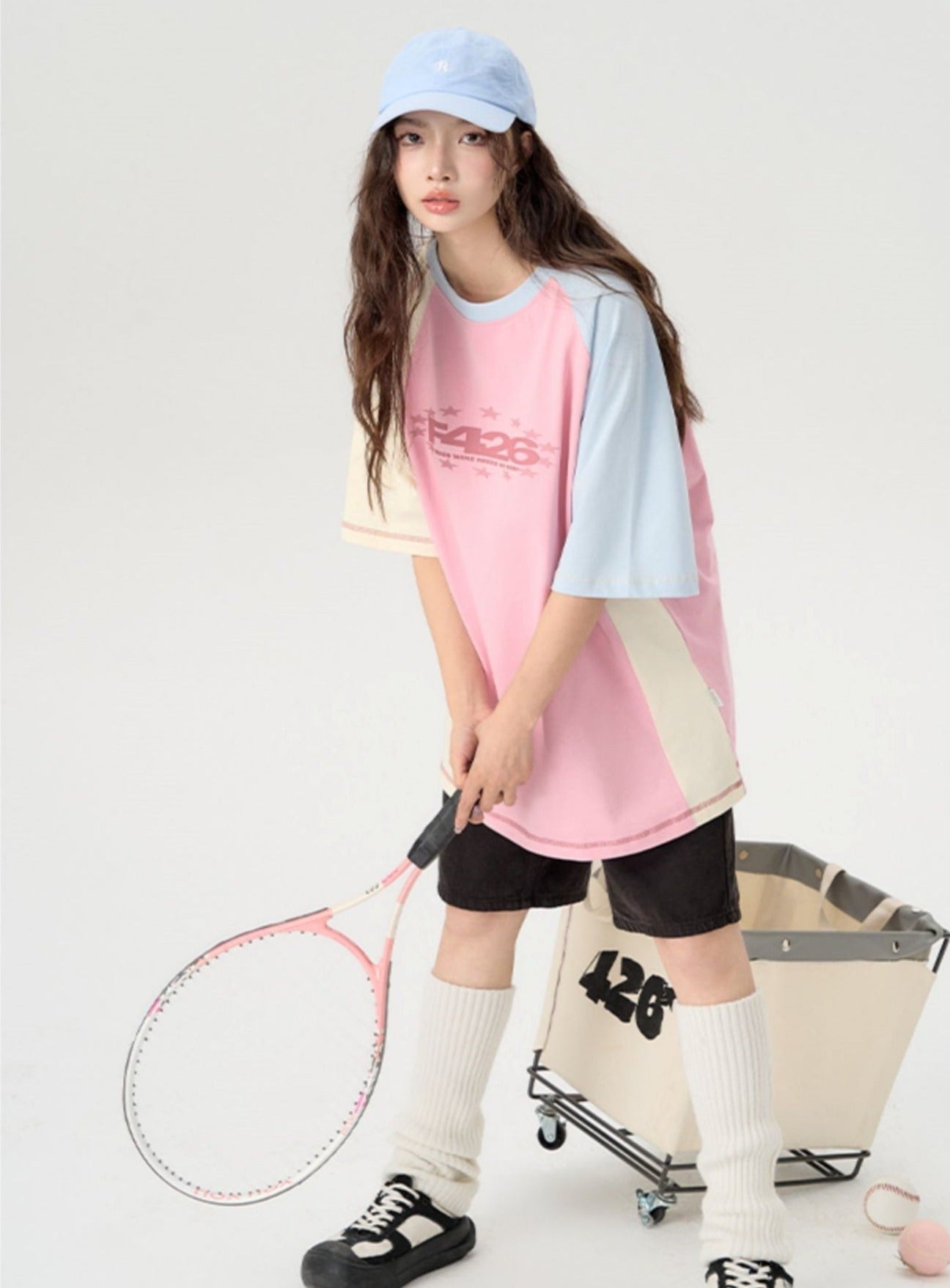 Asymmetric Contrast Stitch T-Shirt - chiclara