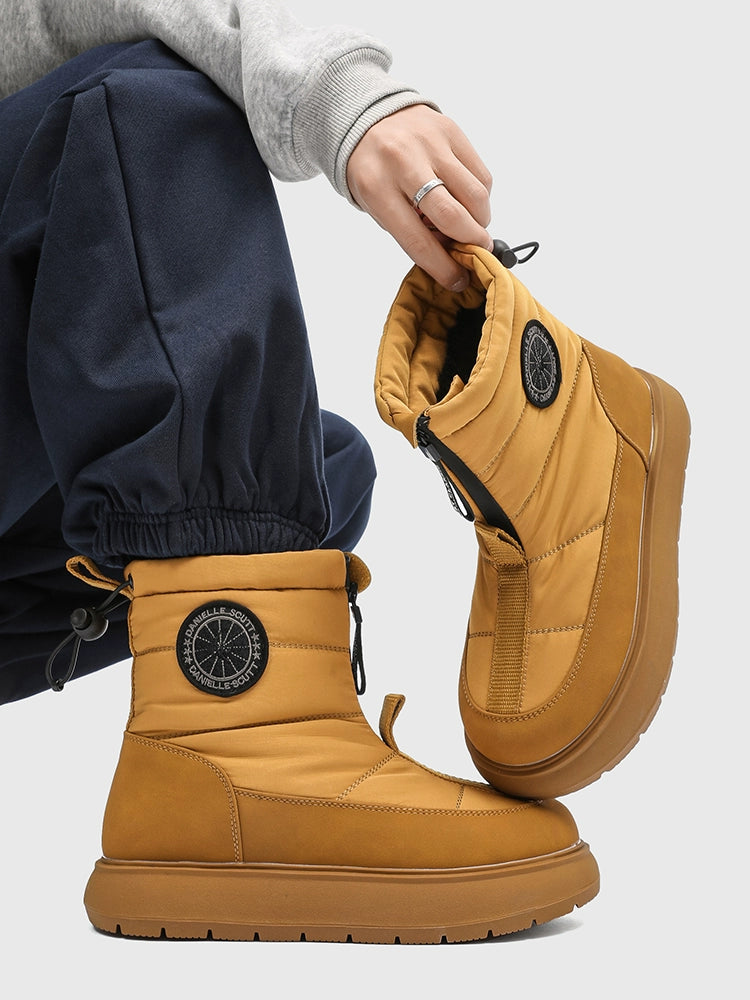 Quilted Winter Boots with Drawstring and Patch Detailing