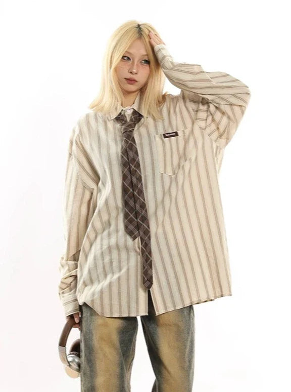 Oversized Striped Button-Up Long Sleeve Shirt