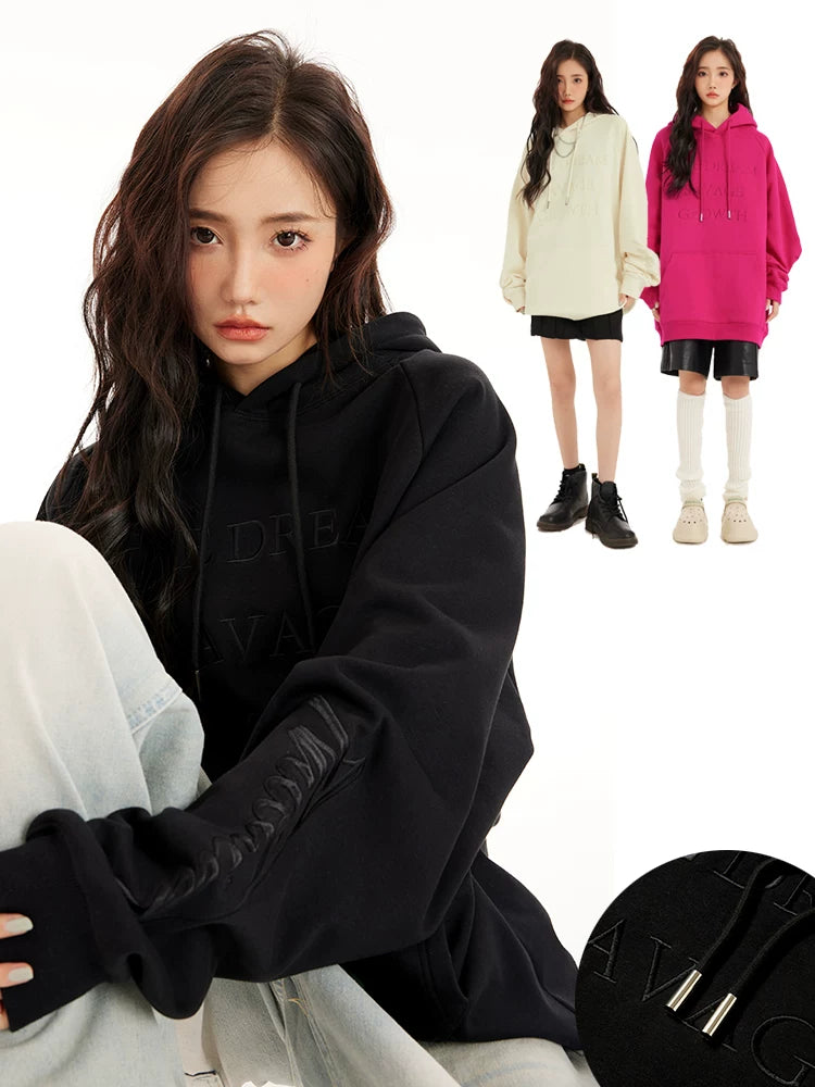 Embossed Lettering Oversized Pullover Hoodie