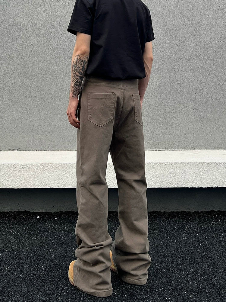 Taupe Straight-Leg Washed Jeans