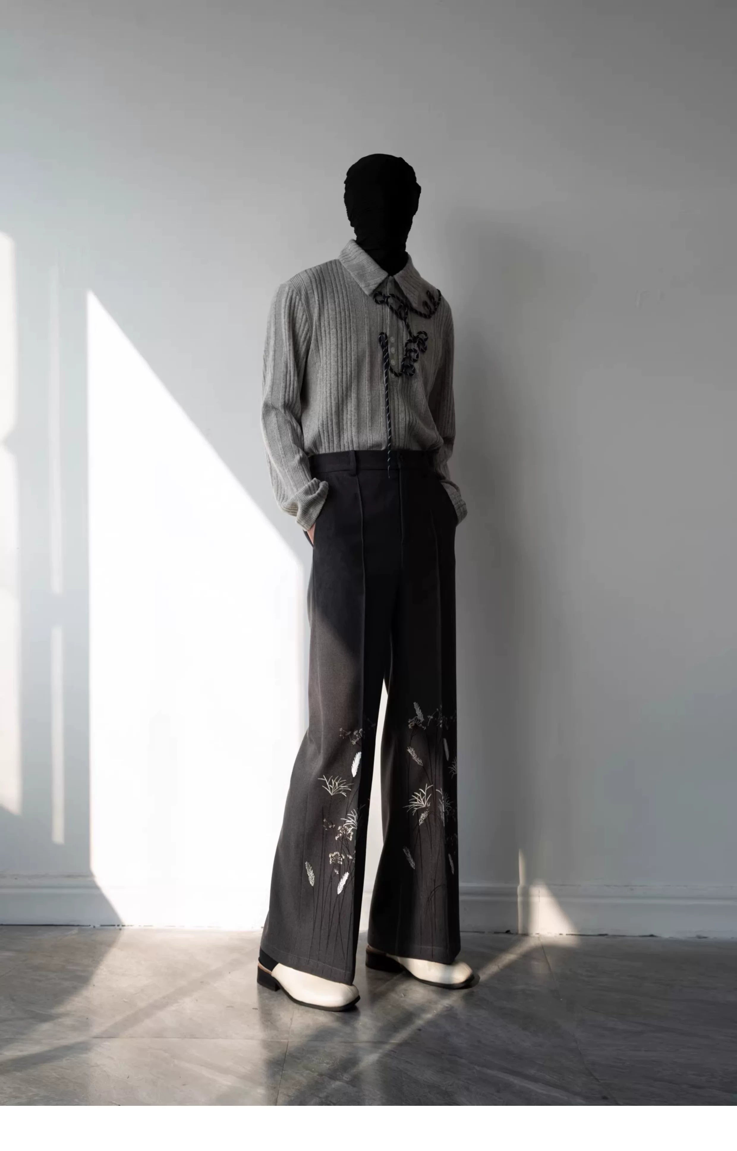 Midnight Meadow Embroidered Wool Trousers
