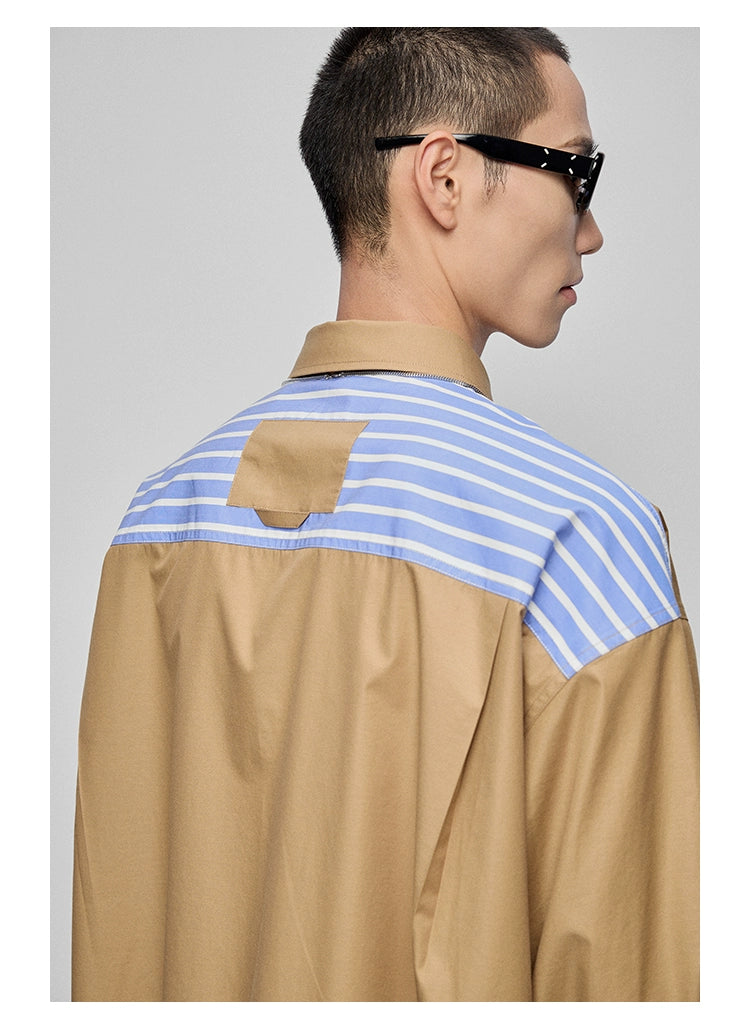 Color-Block Patchwork Pocket Oversized Shirt