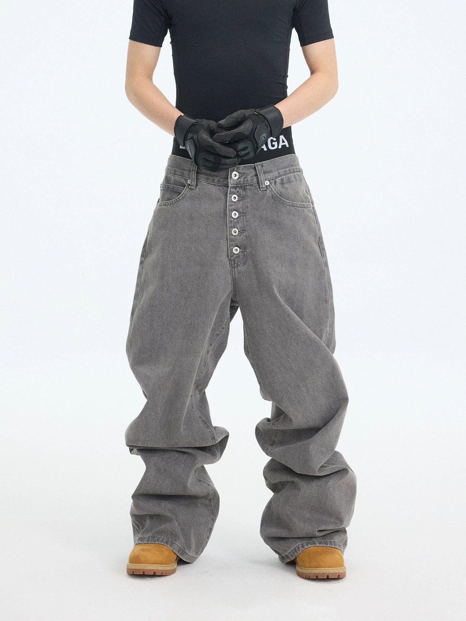 Slate Stack Buttonfront Balloon Jeans