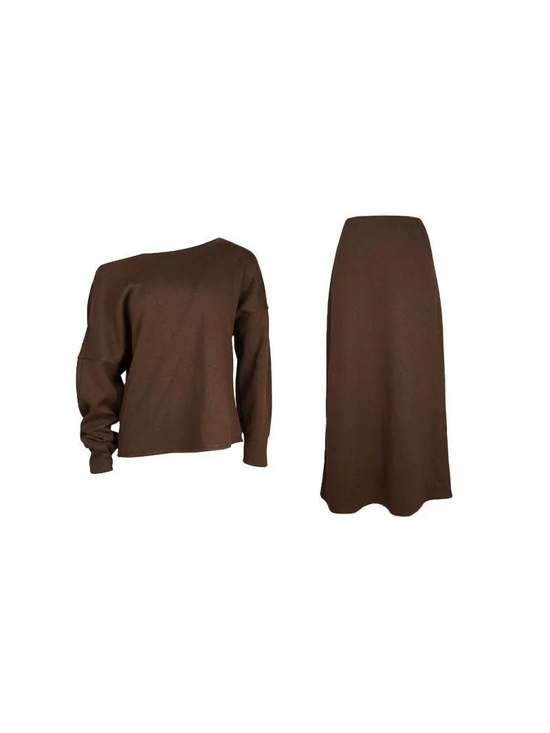 Wool Blend Long-Sleeve Top and Maxi Skirt Setup