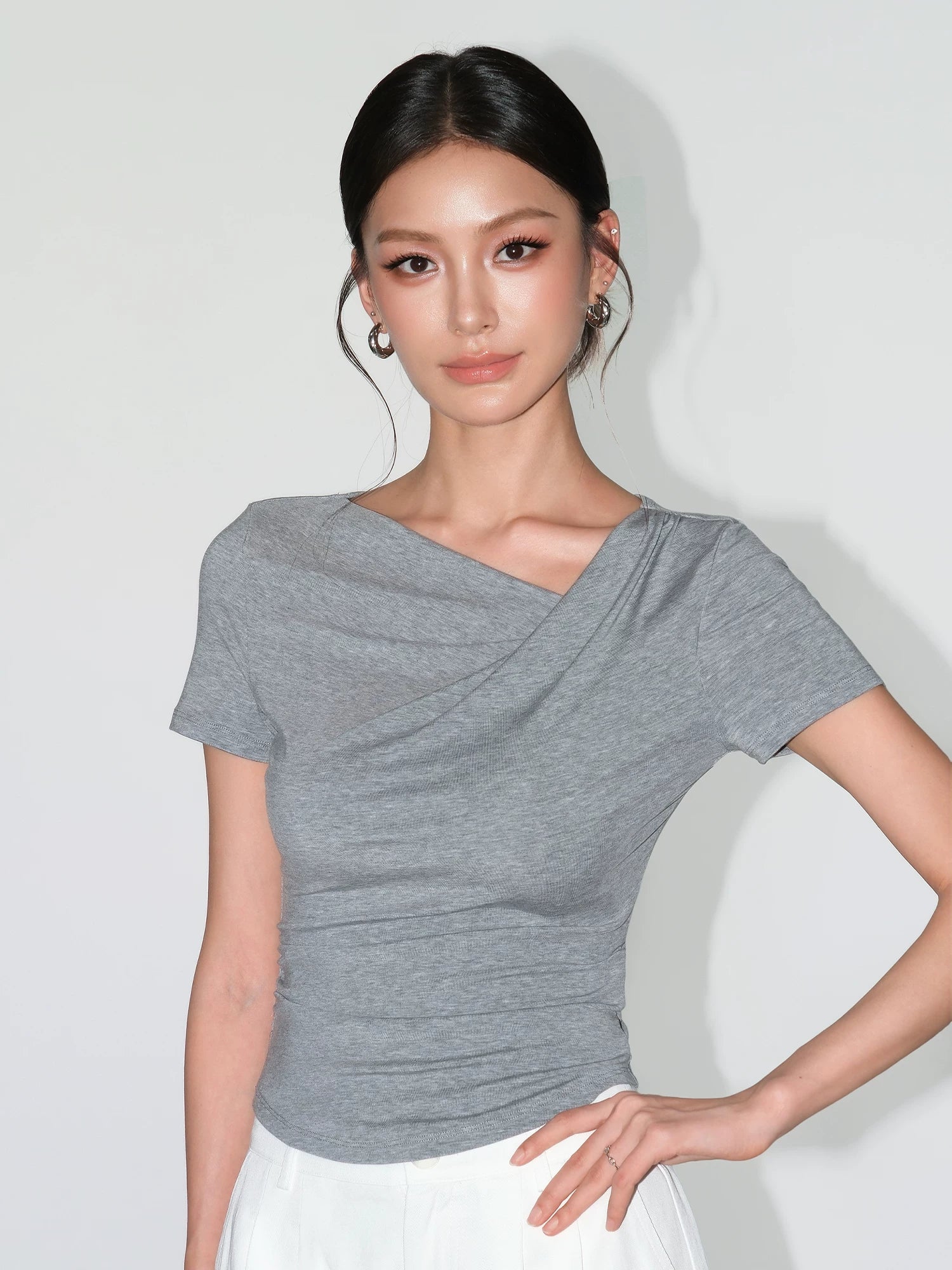 Asymmetric Off Shoulder Ruched Top