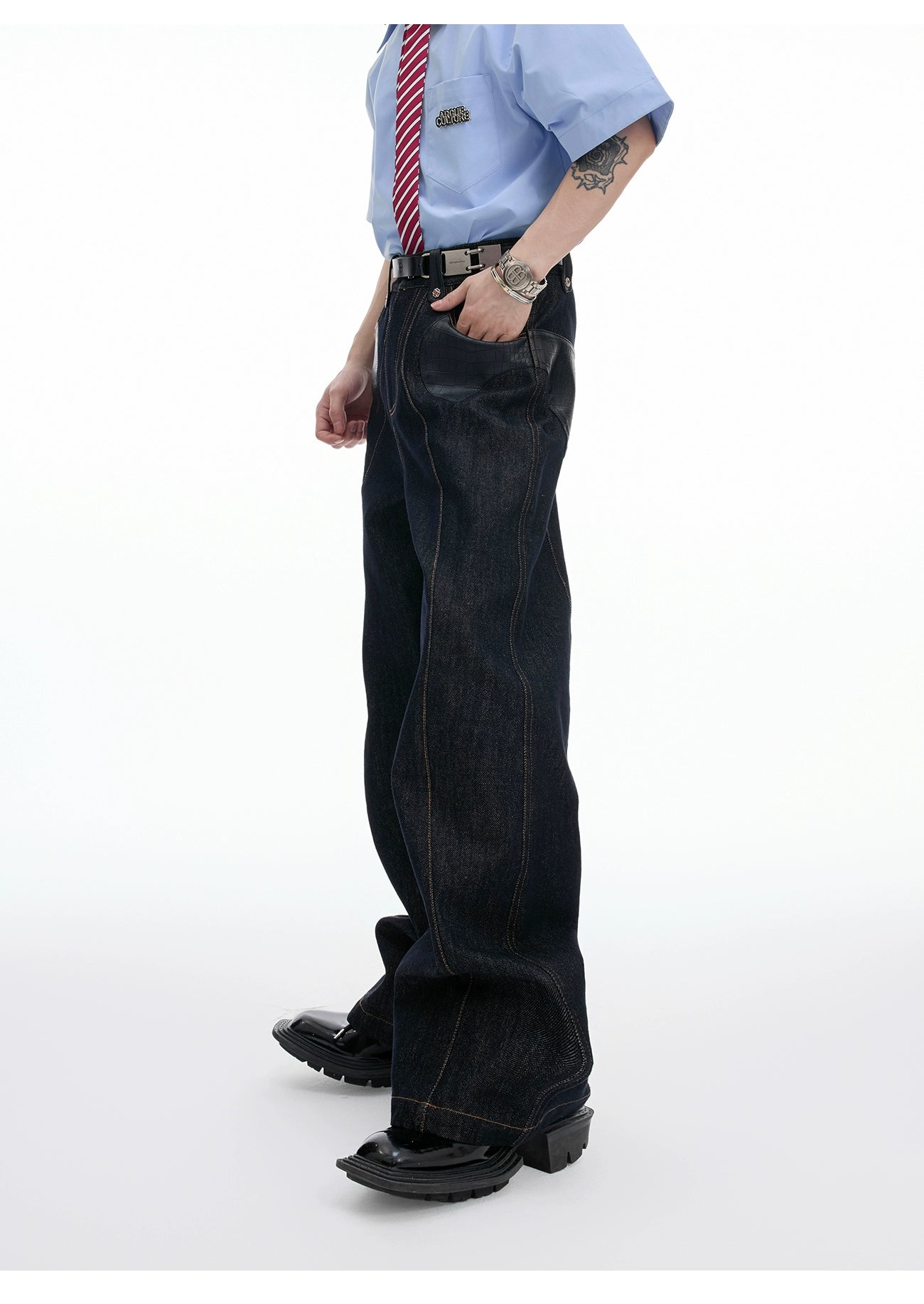 Oversized Dark Denim Jacket and Wide-Leg Jeans Setup
