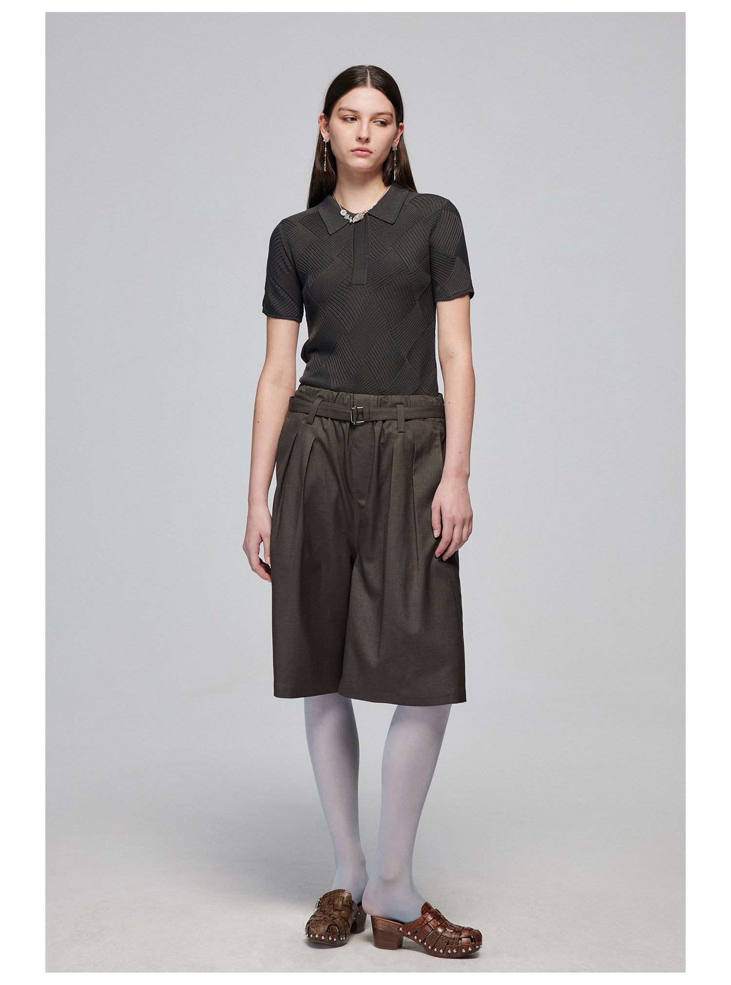 Pleated Bermuda Shorts with Belt