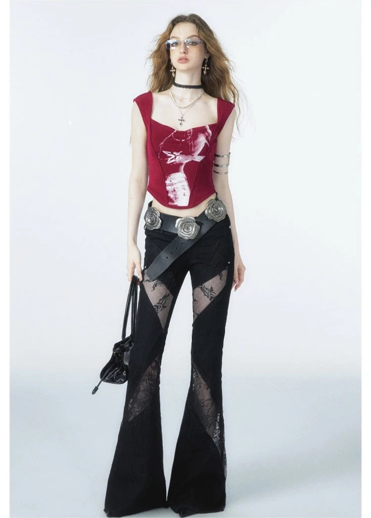 Of Akiva Graphic Print Corset Top