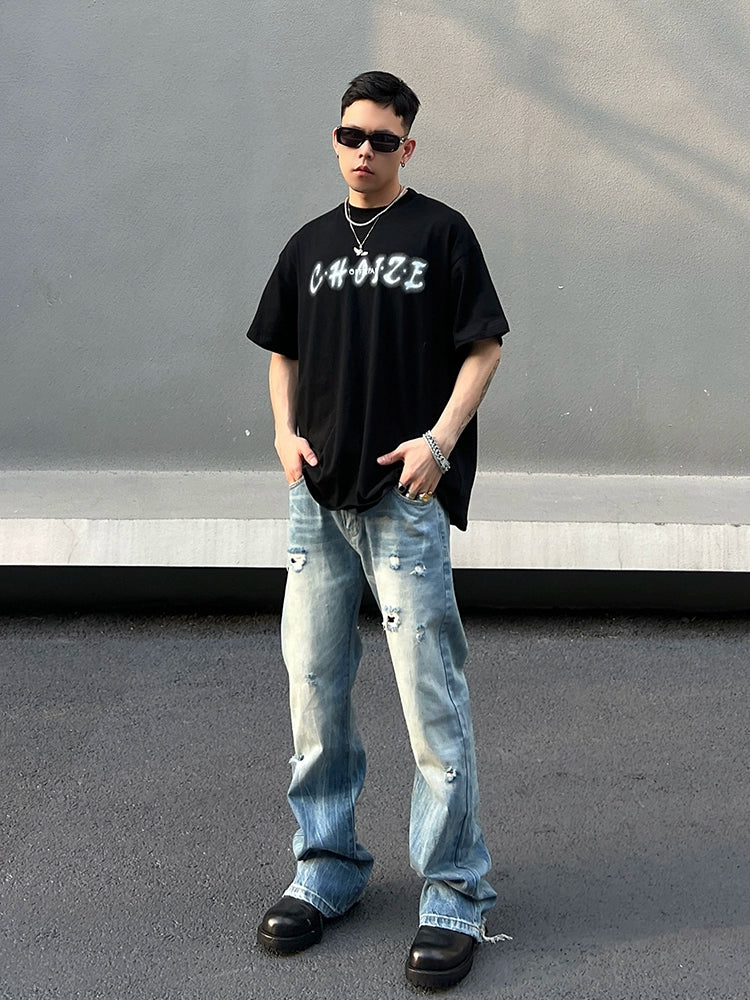 Washed Storm Distressed Wide Jeans