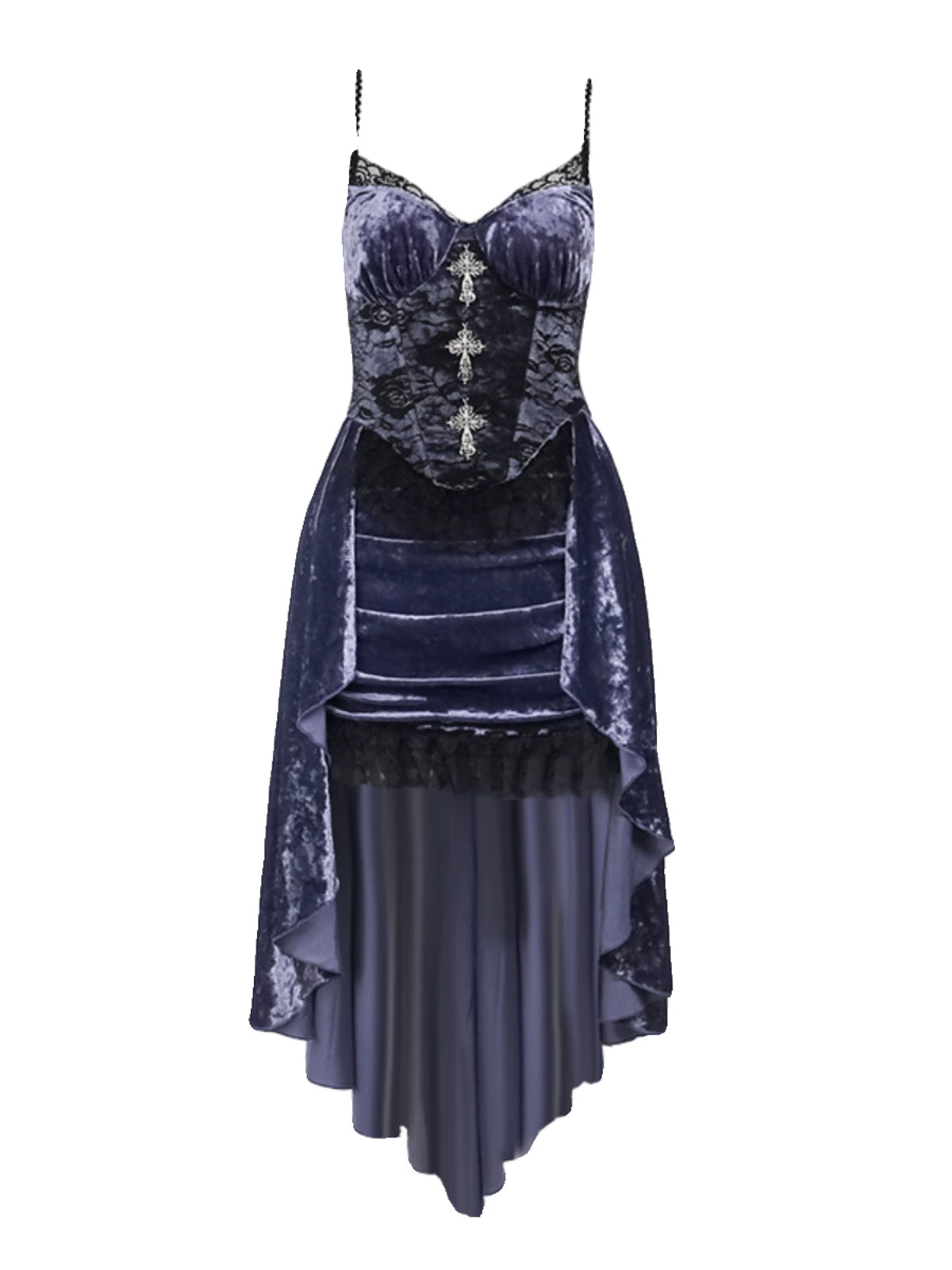 Wannathis Gothic Velvet Corset Dress Set - Purple High-Low Gown With Lace Trim And Black Lace Bolero