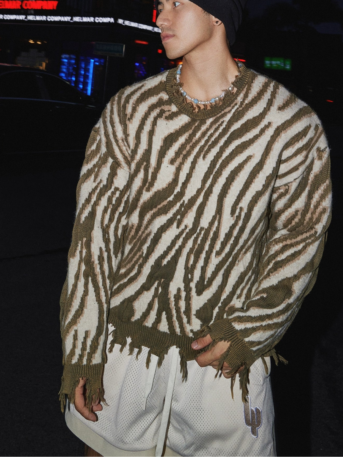 Wild Stripes Distressed Knit Sweater