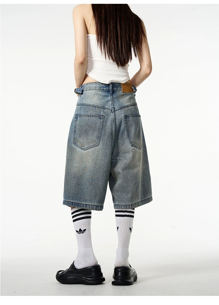 Distressed Ripped Denim Bermuda Shorts