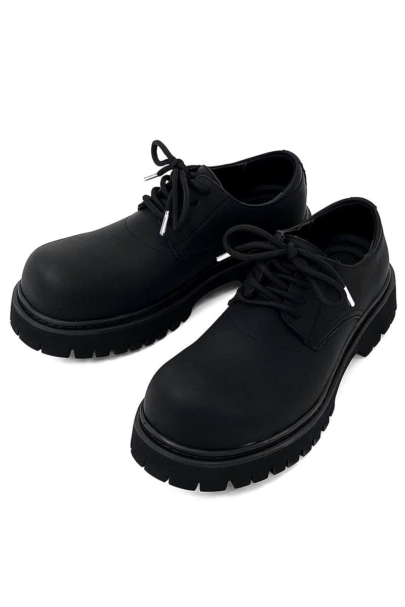 Chunky Black Matte and Glossy Platform Derby Shoes