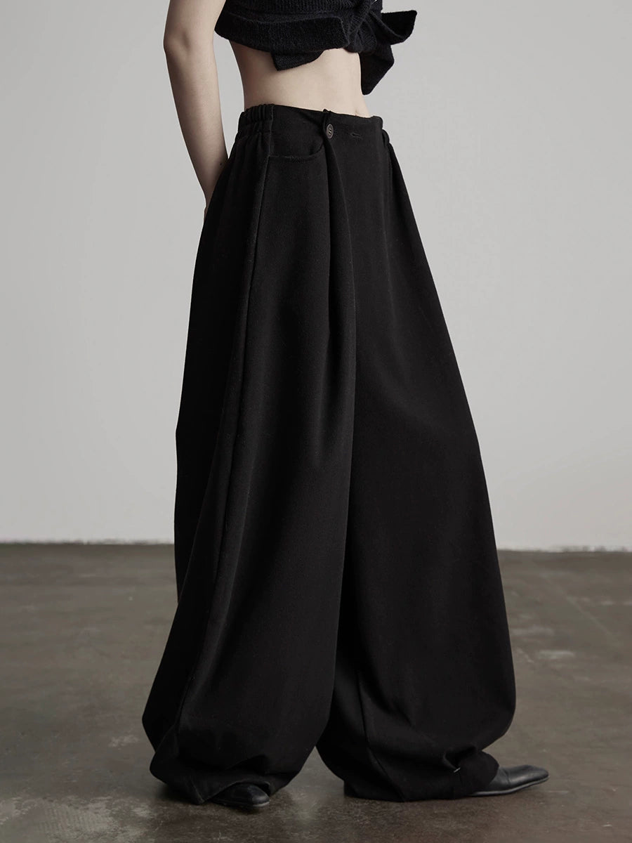 Black Wide-Leg Casual Dress Pants