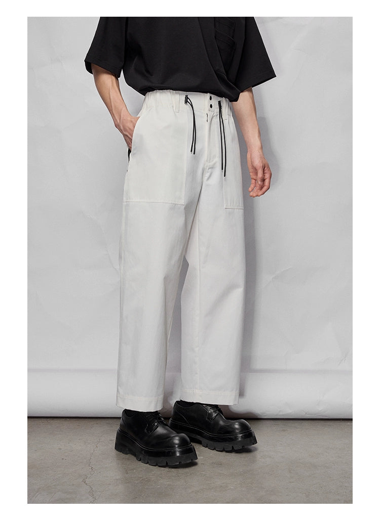 Wide Relaxed Straight-Cut Cropped/Mid-Length Pants