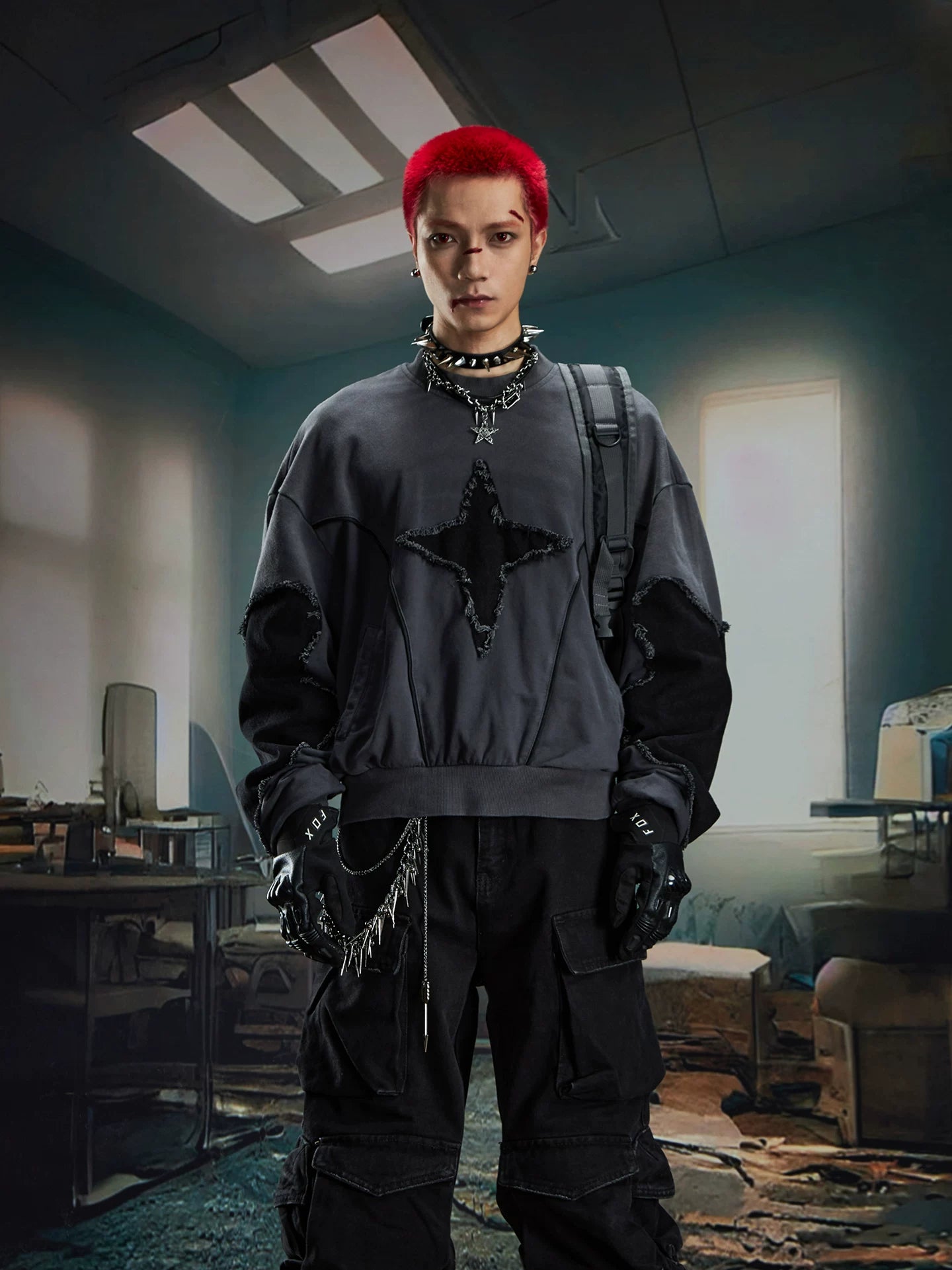 Riftstar Shredded Oversize Crewneck Sweater