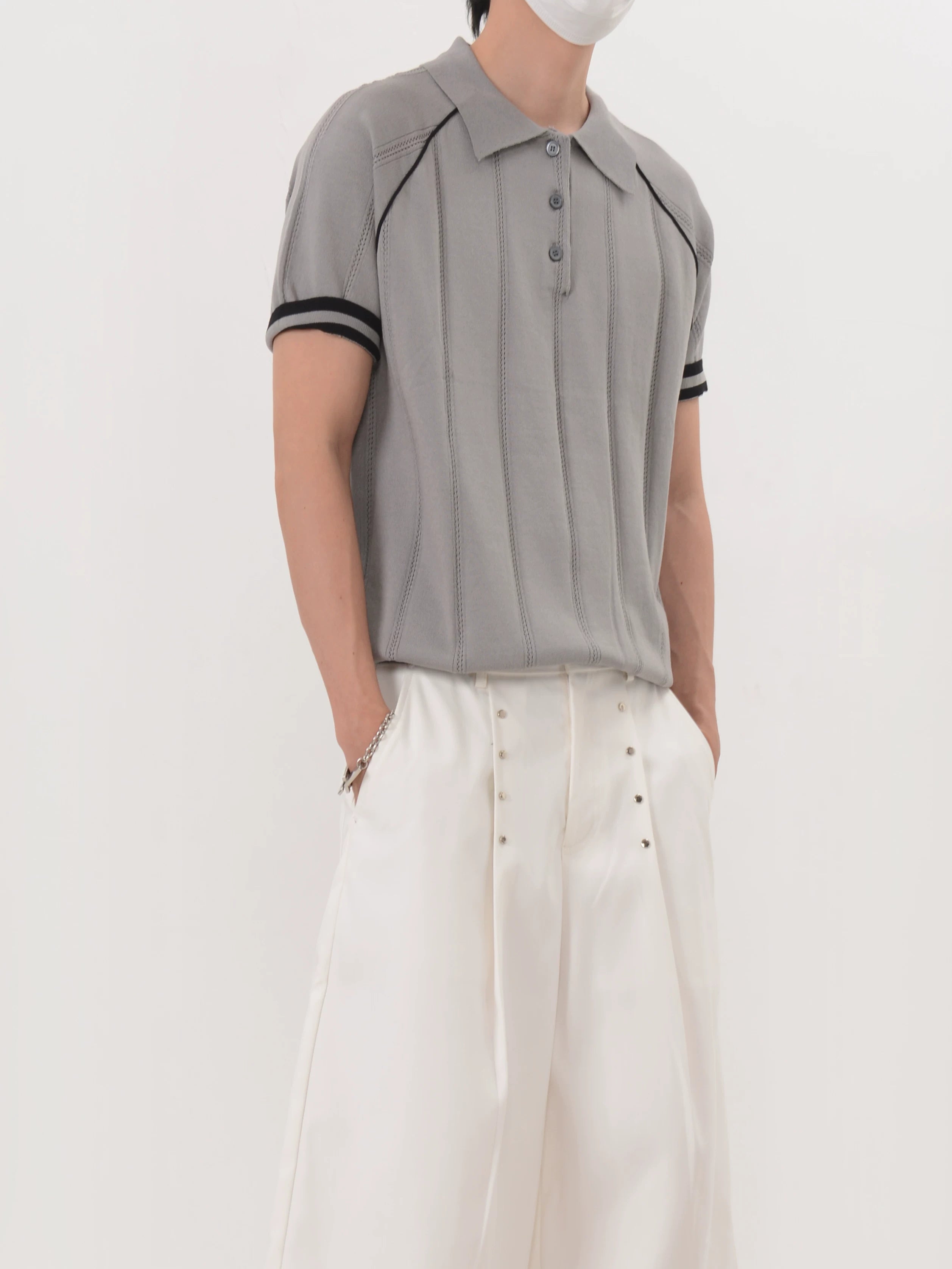 Slate Pinstripe Knit Polo