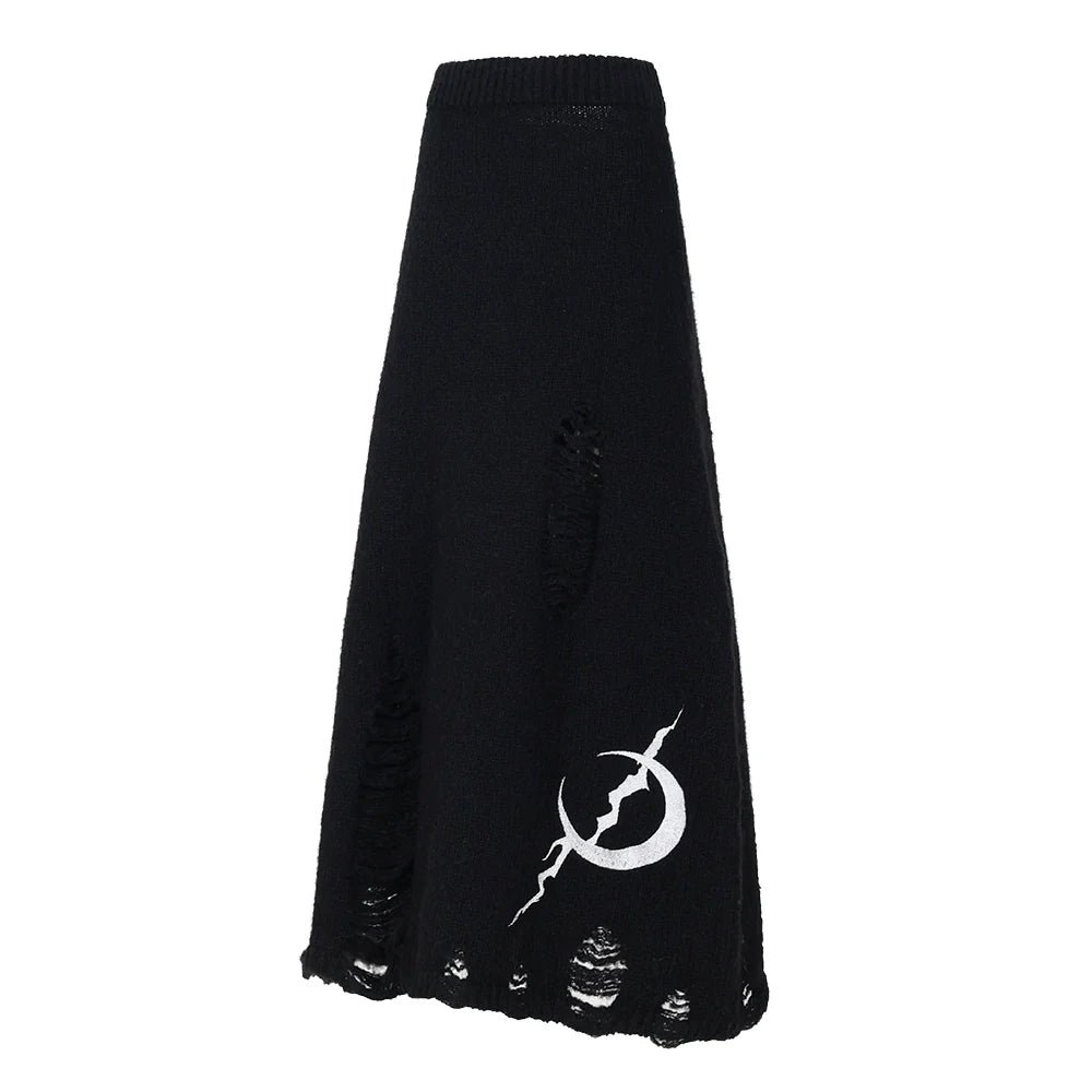 PINKSPINK Gothic Crescent Moon Maxi Skirt - Black