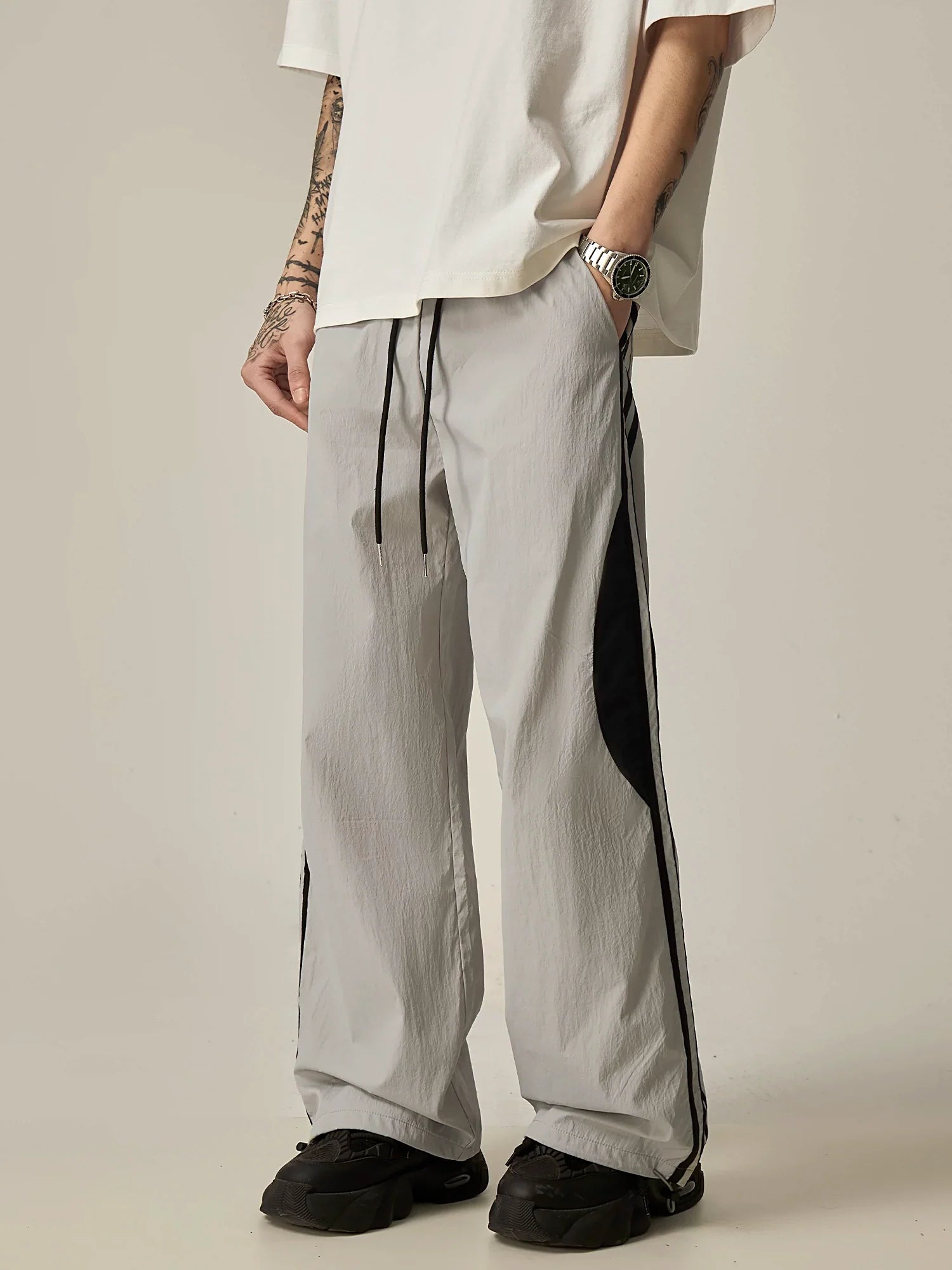 Wide-Leg Contrast Stripe Track Pants