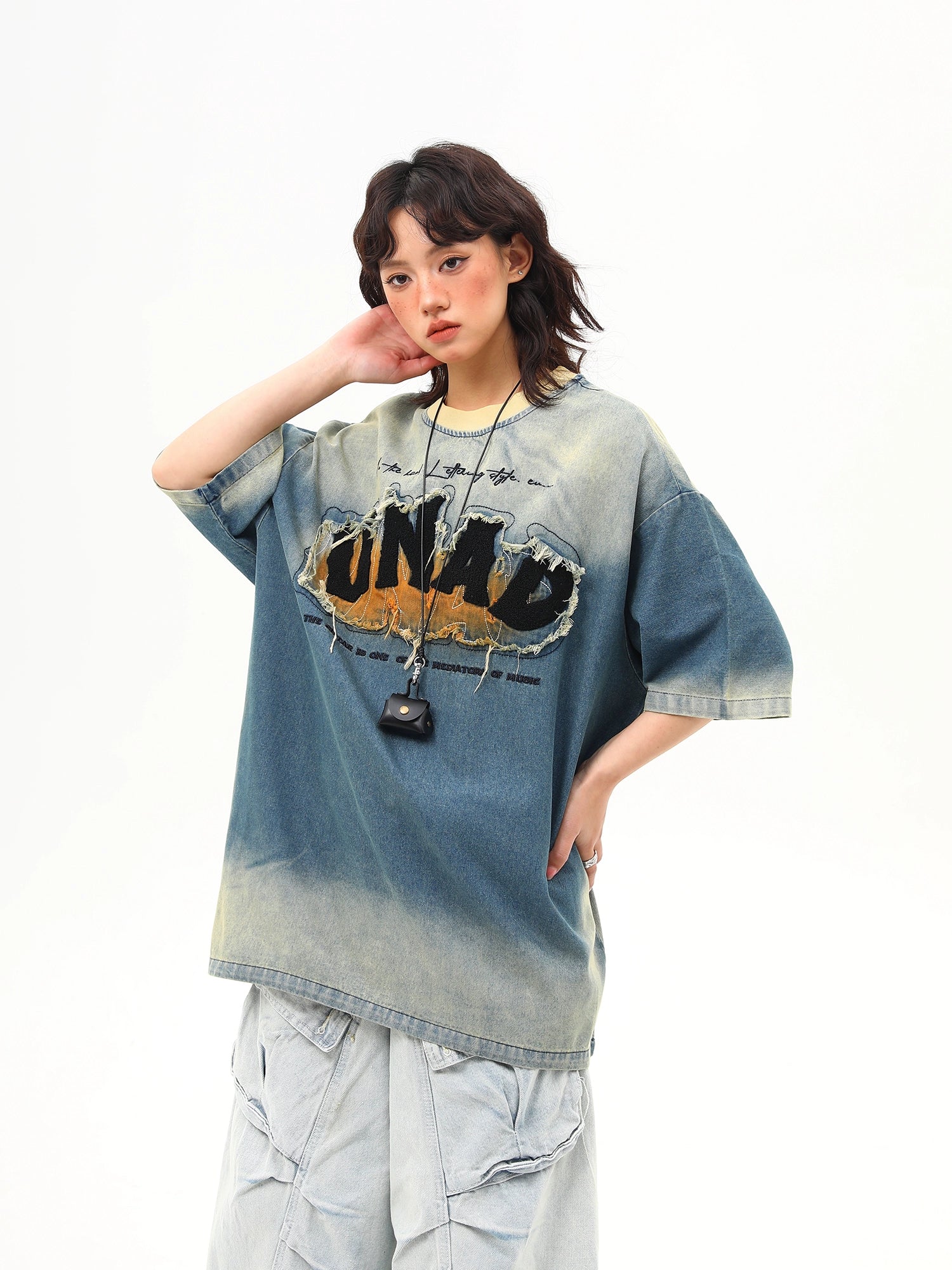 Oversized Distressed Denim Wash Graphic Tee