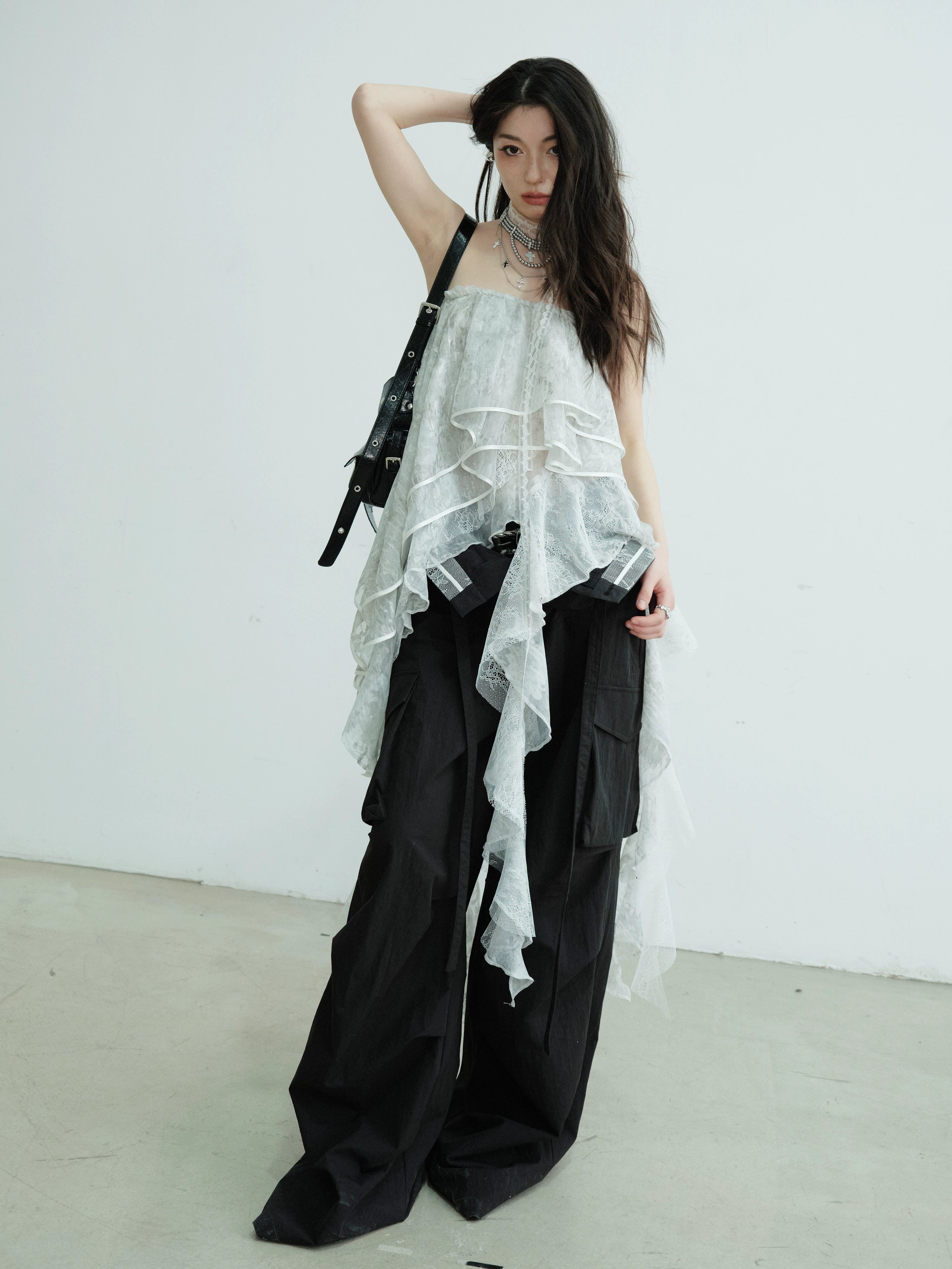 Lace Irregular Ruffle Edge Tube Top Skirt