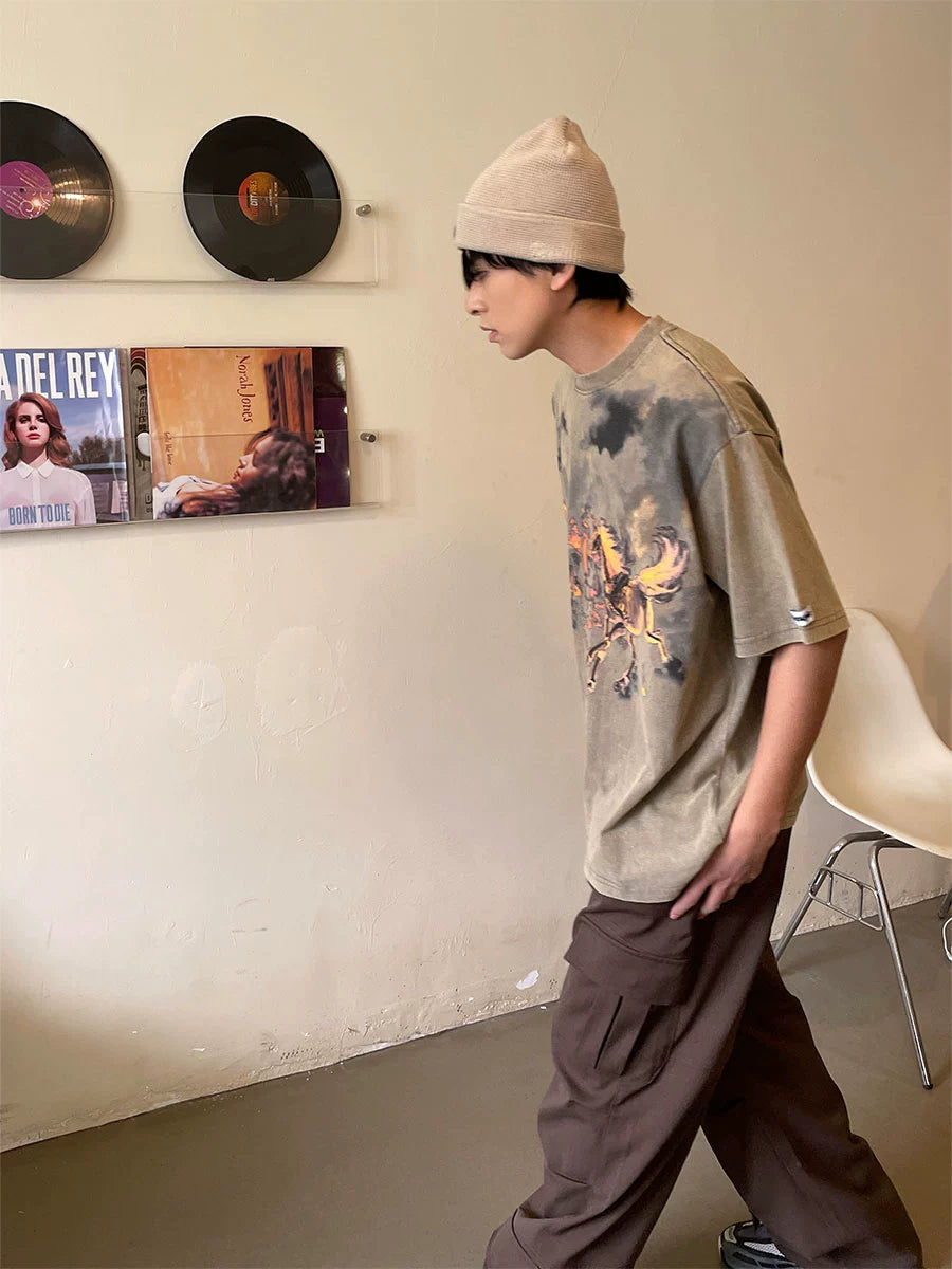 Vintage Horse Print Oversized T-Shirt