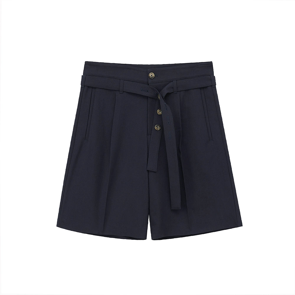 Draped Drawstring Mid-Length Shorts