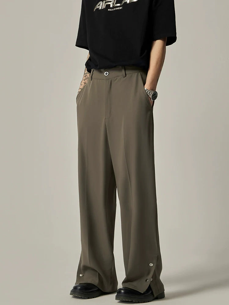 Wide-Leg Snap-Hem Dress Pants