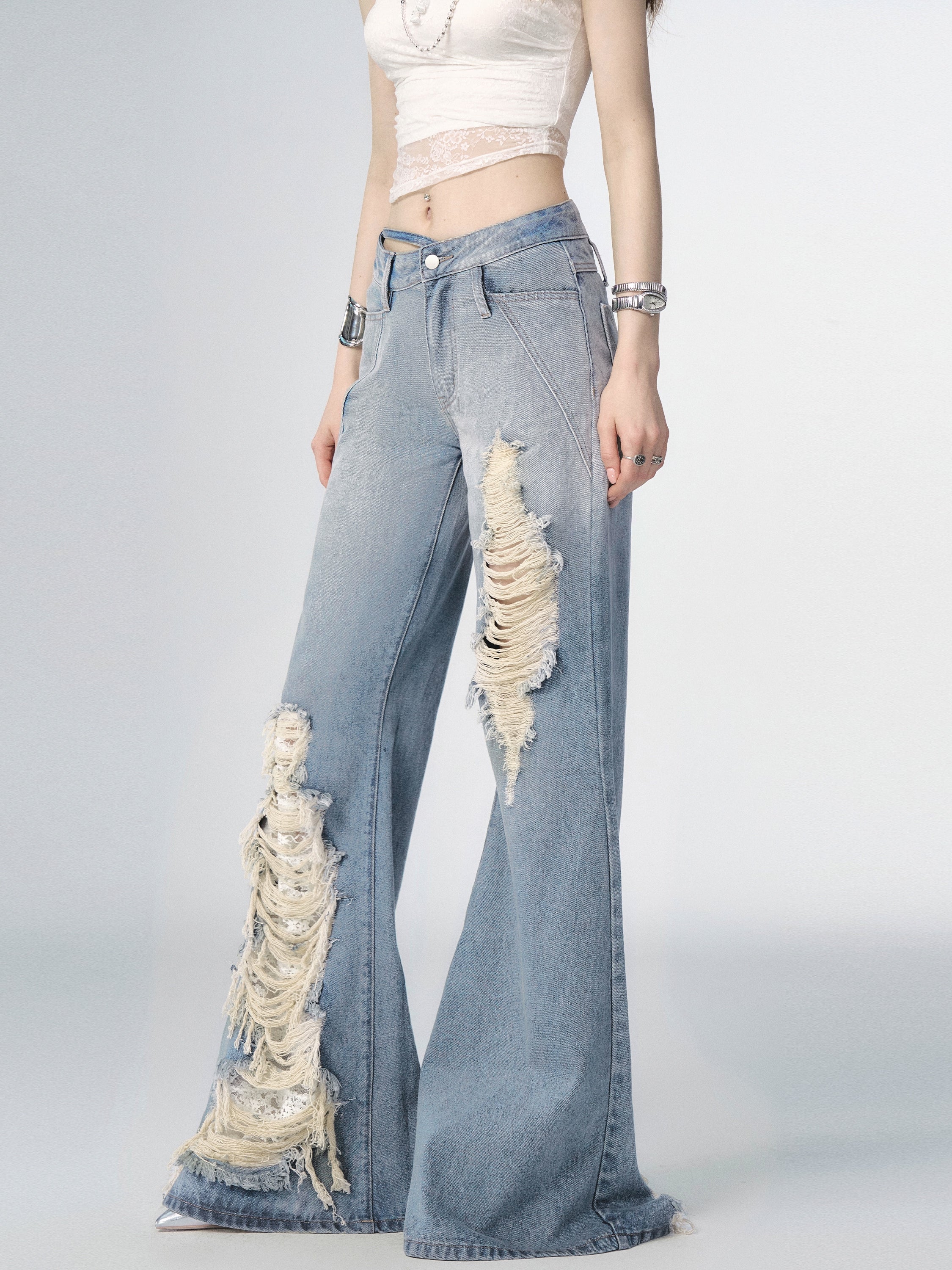 Of Akiva Distressed Flare Denim Jeans