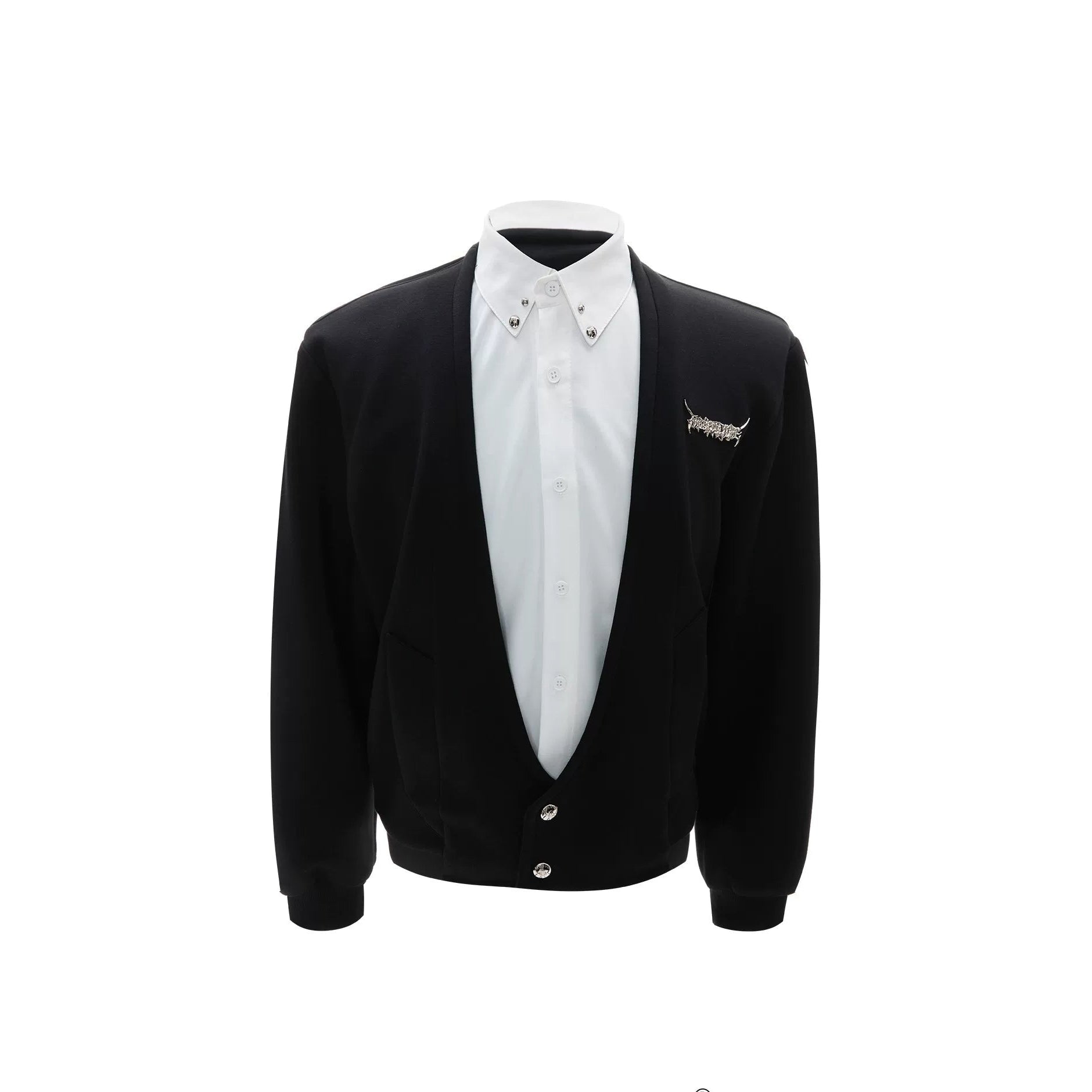 Layered Crest Faux-Twinset Cardigan Shirt