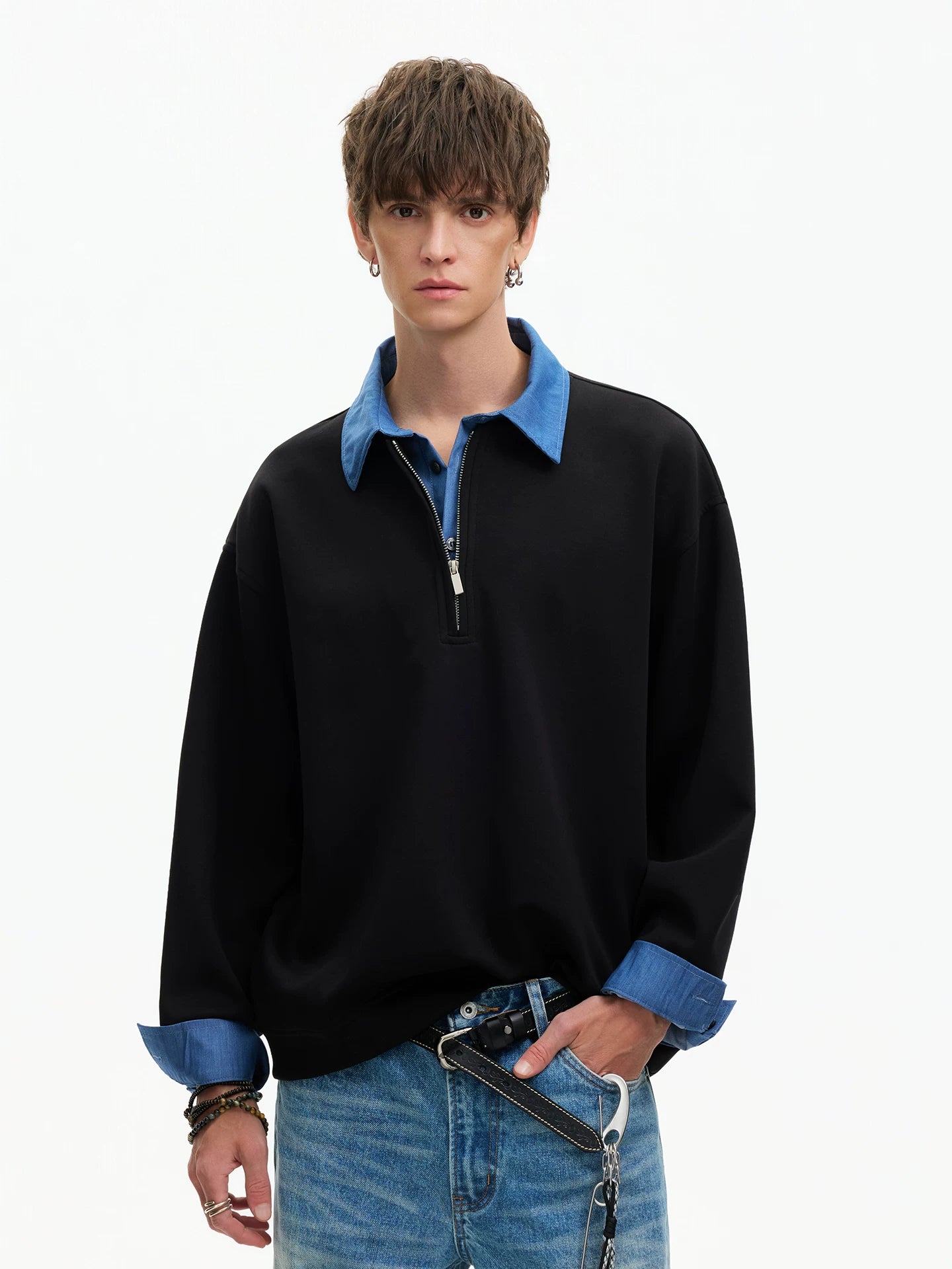 Skyline Layered Collar Half‑Zip Sweatshirt
