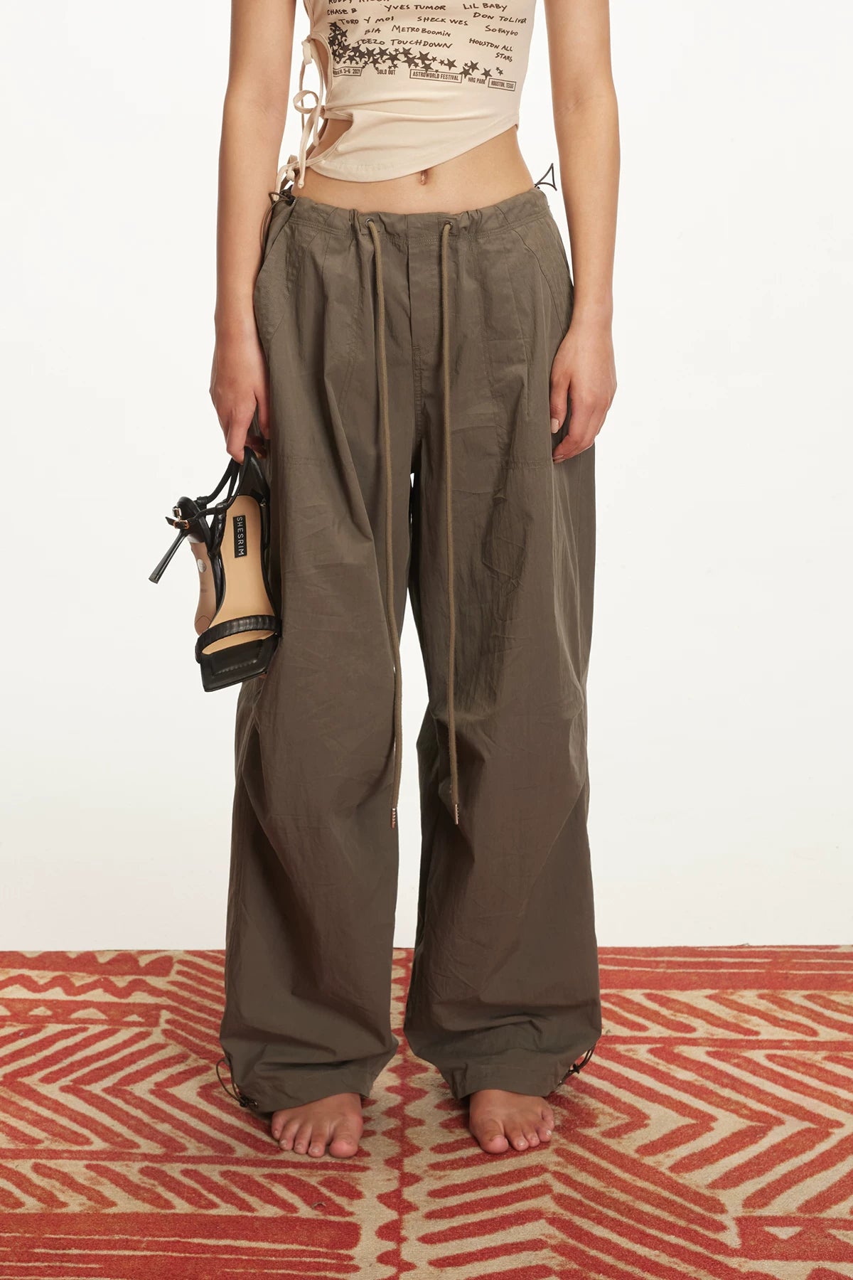 Relaxed Drawstring Parachute Cargo Pants