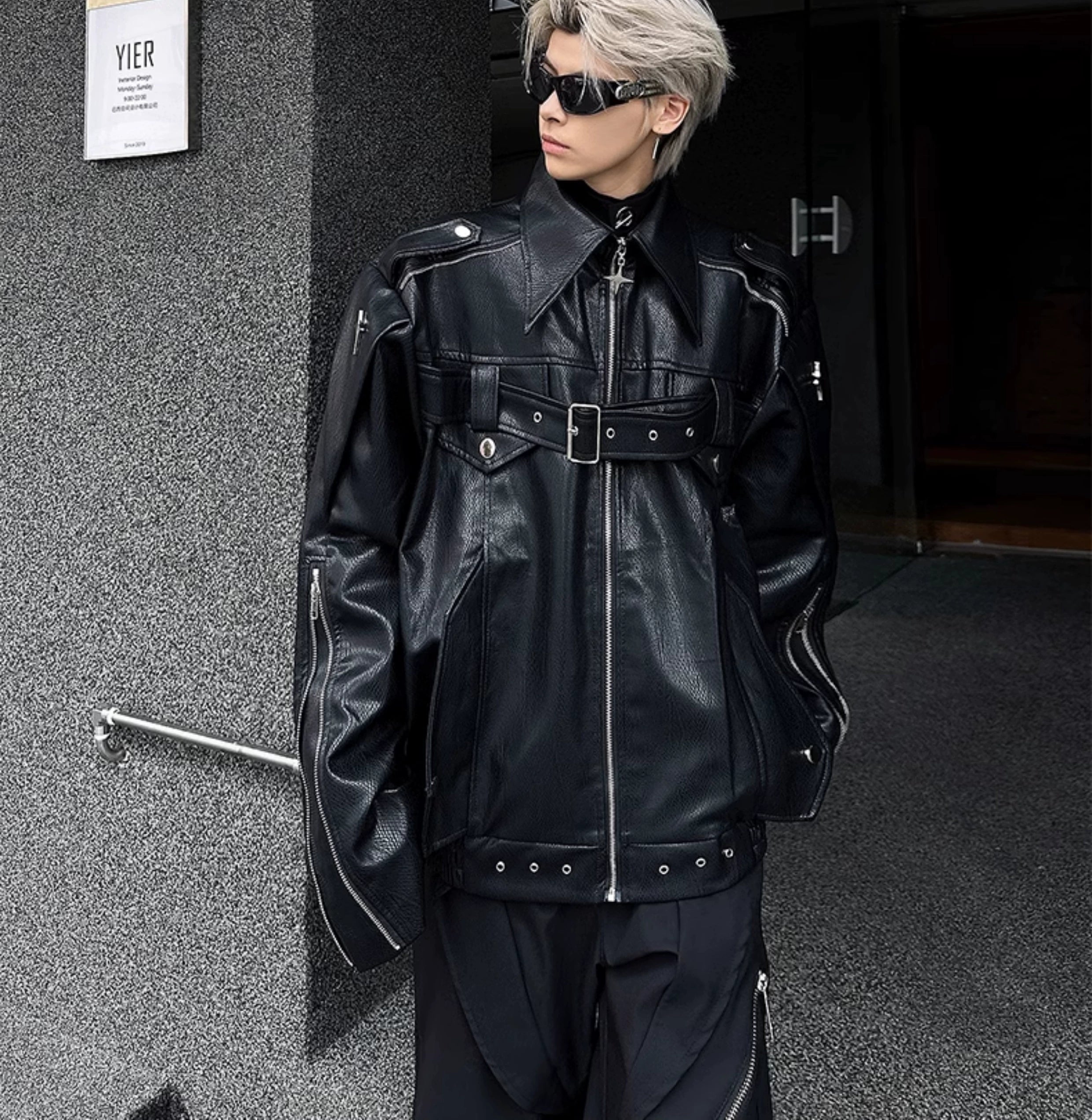 Oversized Star Patch Leather Jacket