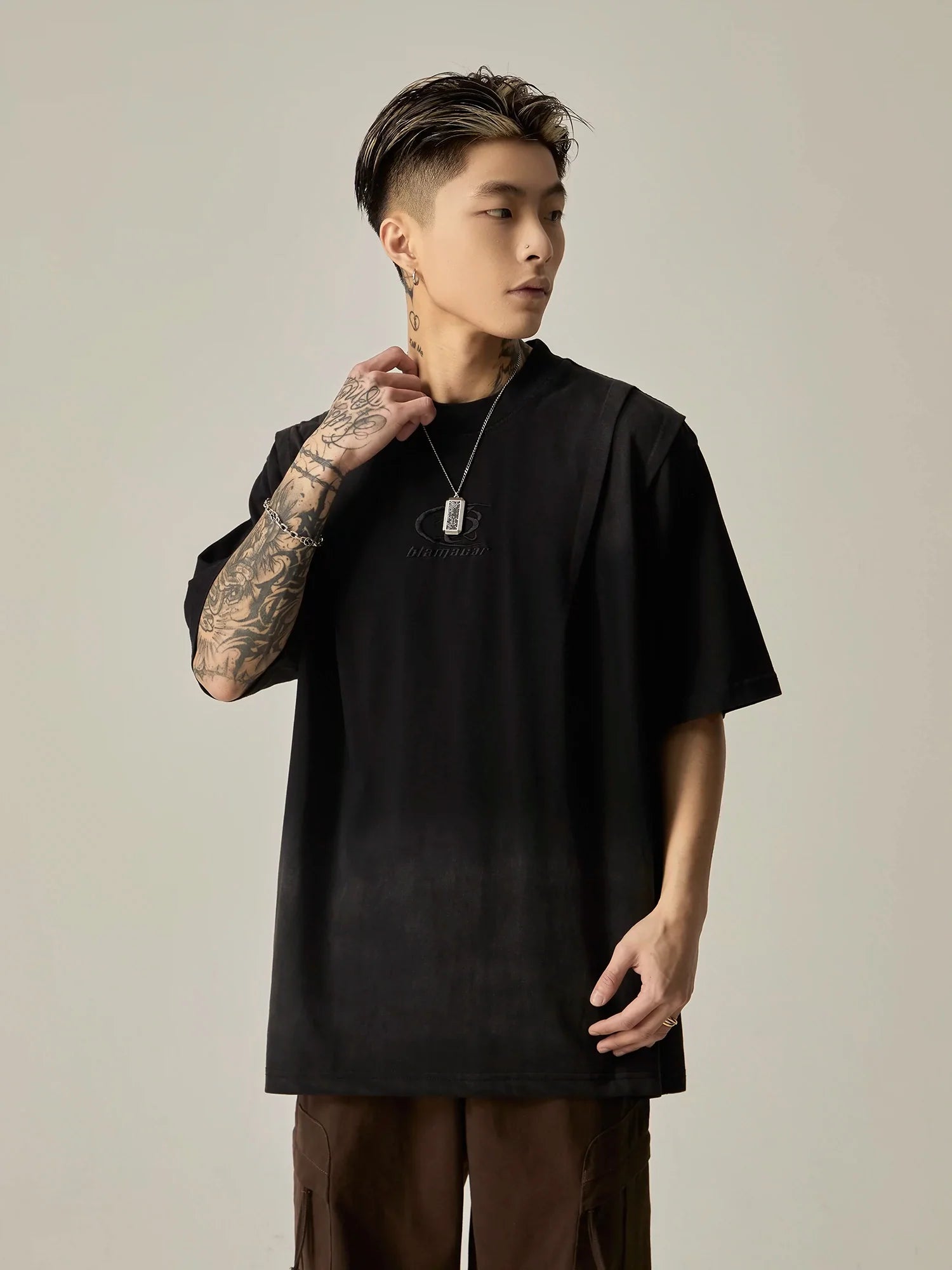 Oversized Black Tee with Subtle Logo