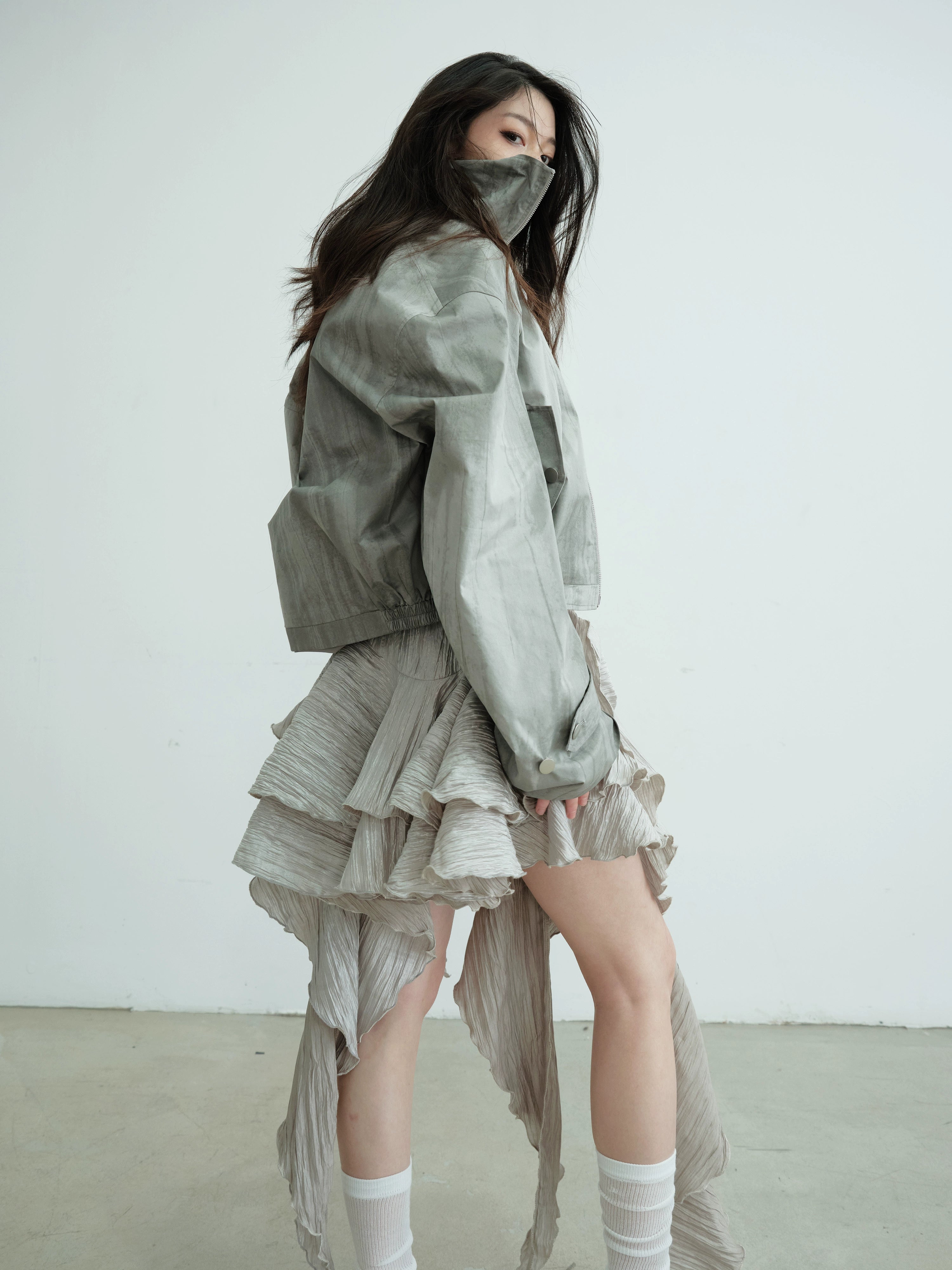 Lightweight Hooded Zip-Up Metallic Bomber Jacket