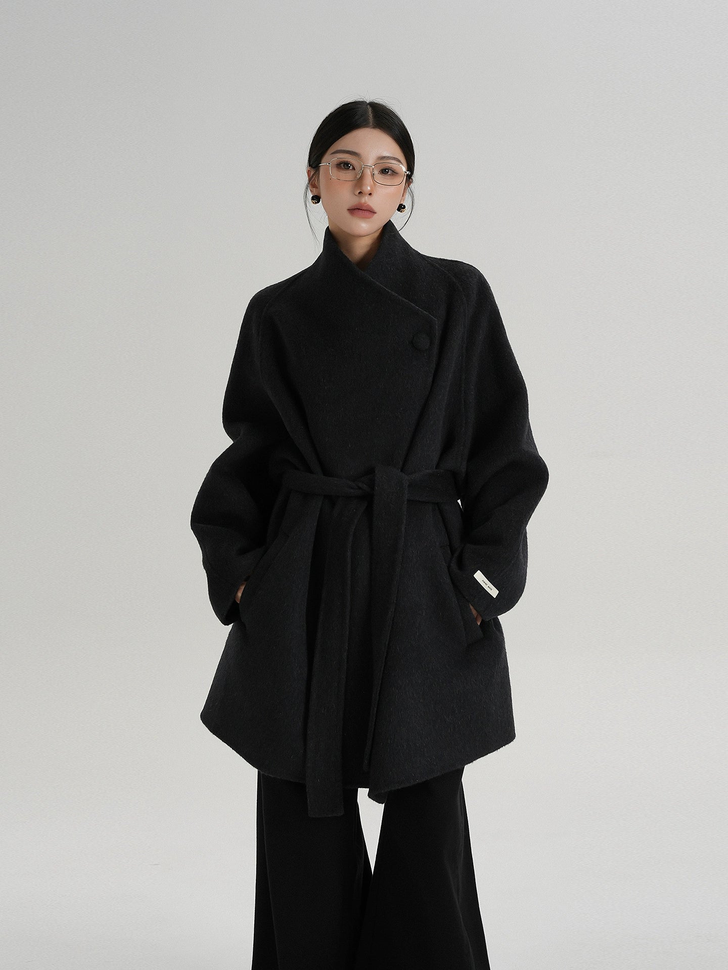 Midnight Guardian Wrap Wool Coat