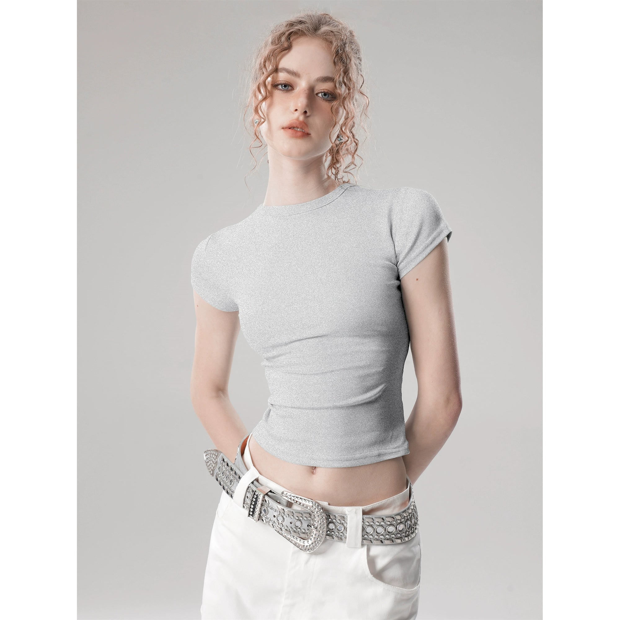 Solid Color Flutter Sleeve Crop Top