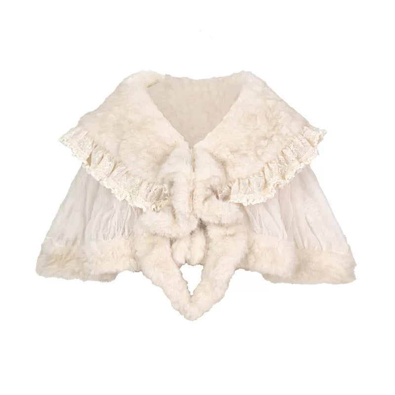 Ivory Faux Fur Lace Capelet