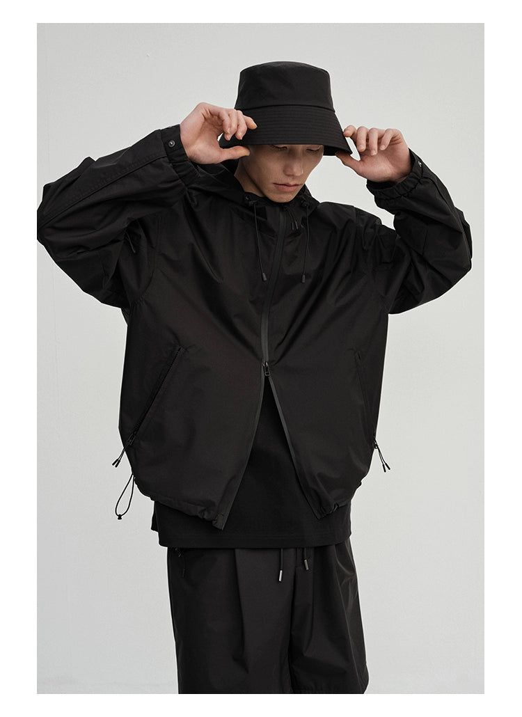Hooded Windbreaker Jacket with Side Pockets - chiclara