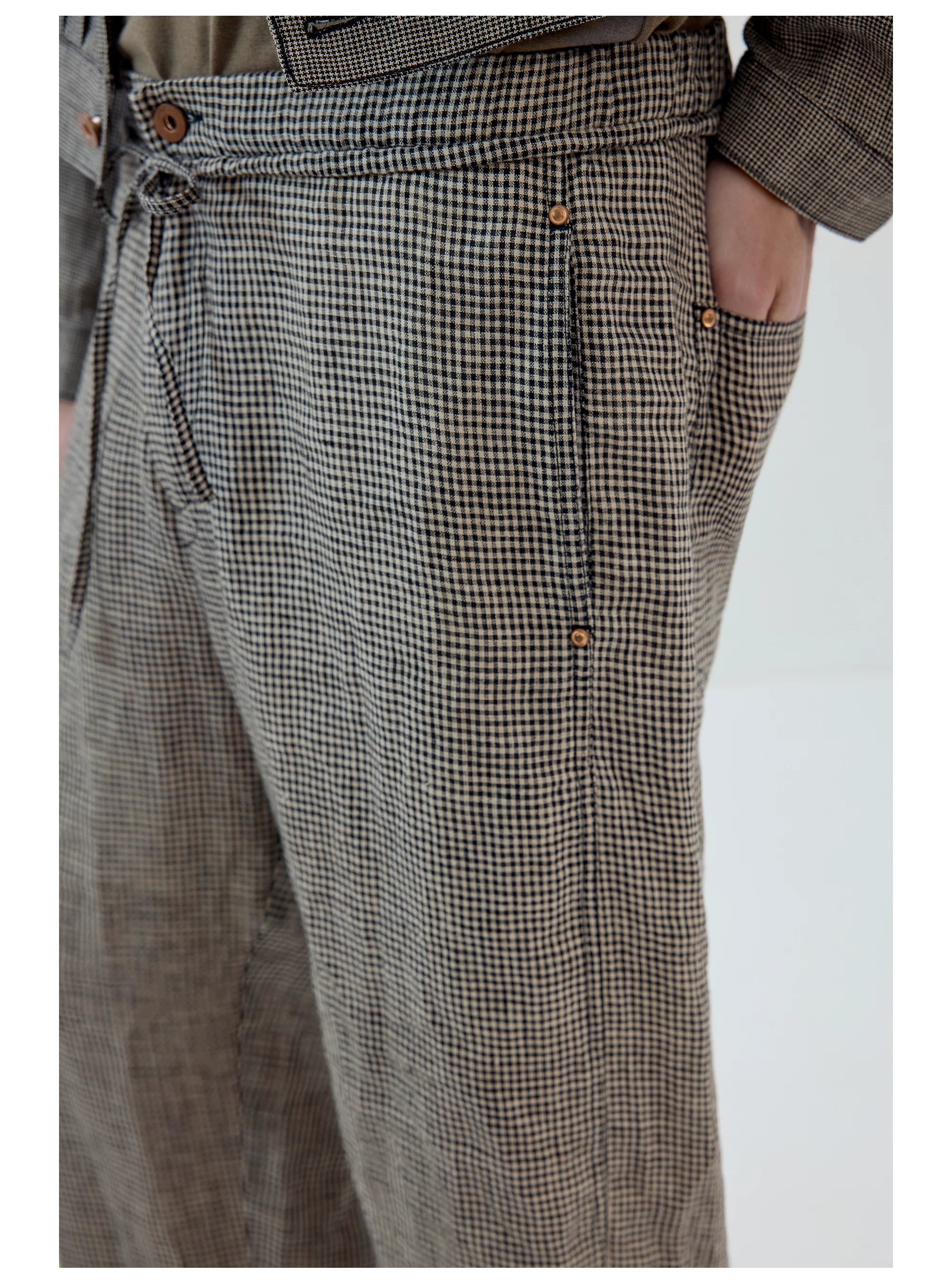 Microcheck Drawstring Wide-Leg Pants