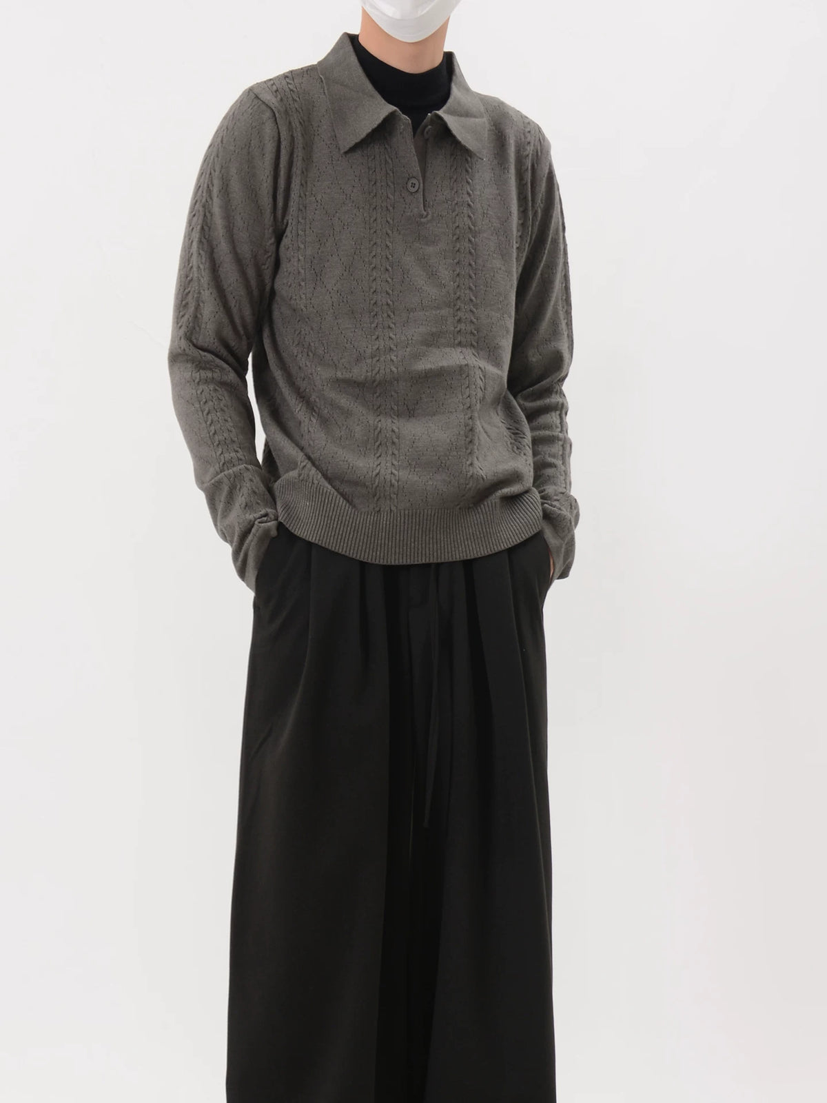 Cable Knit Long Sleeve Polo Sweater