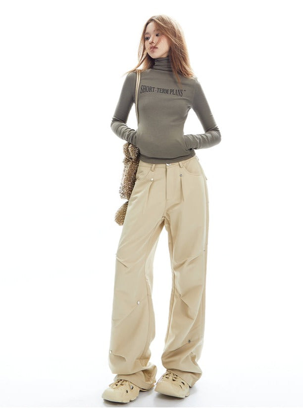 Charcoal Cargo-Style Wide-Leg Pants