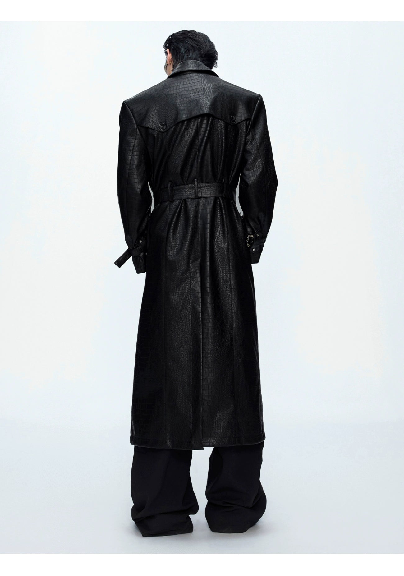 Crocodile Pattern Black Trench Coat