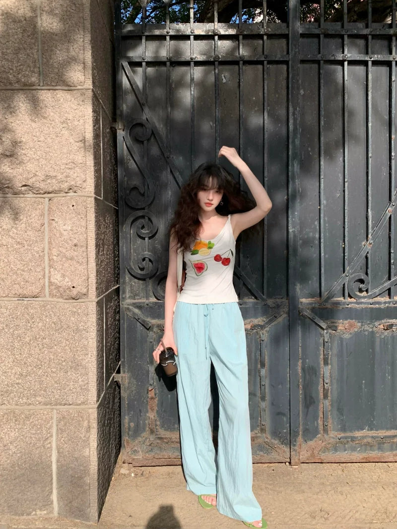 White Fruit Print Tank Top