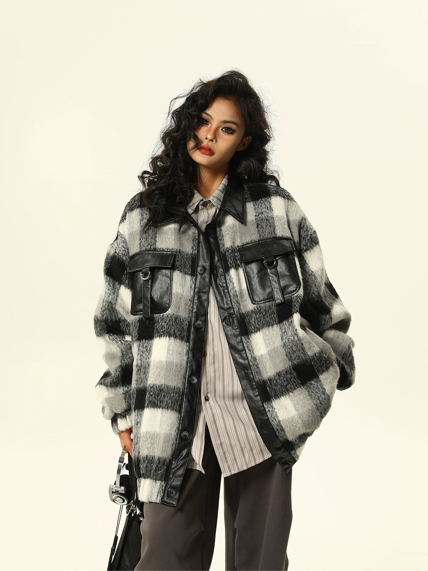 Monochrome Plaid Oversized Shacket