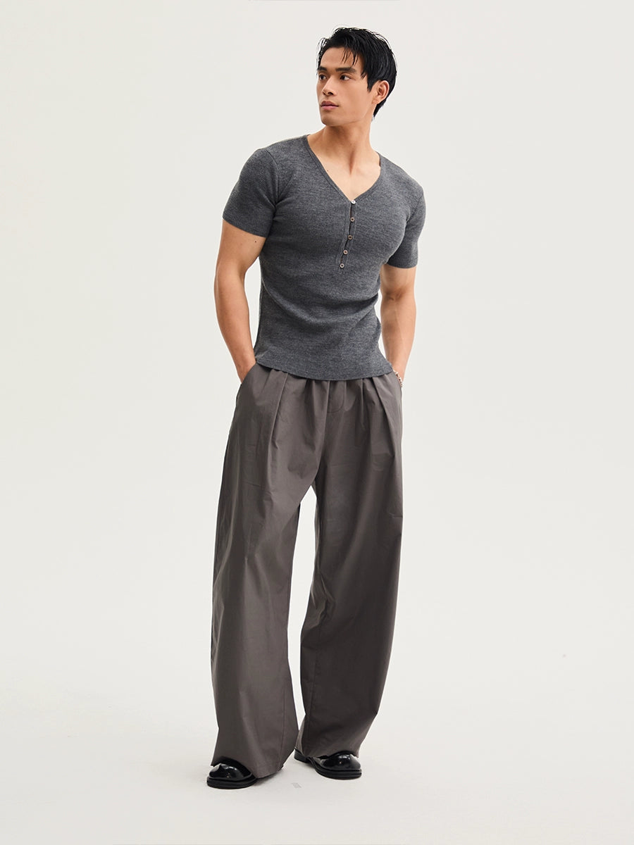 Ribline Deep V Button Tee