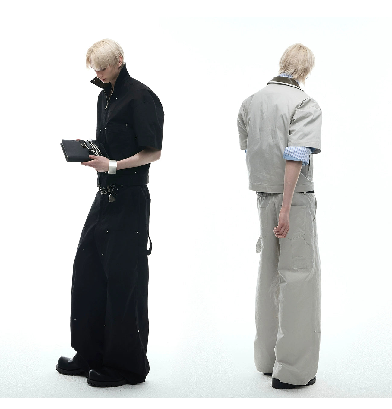 Black Zip-Front Short Sleeve Coverall Jumpsuit