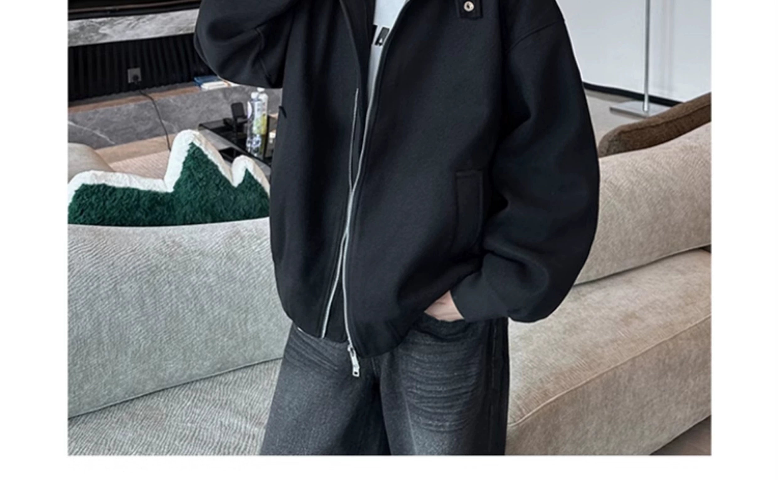 Oversized Stand Collar Zip Jacket