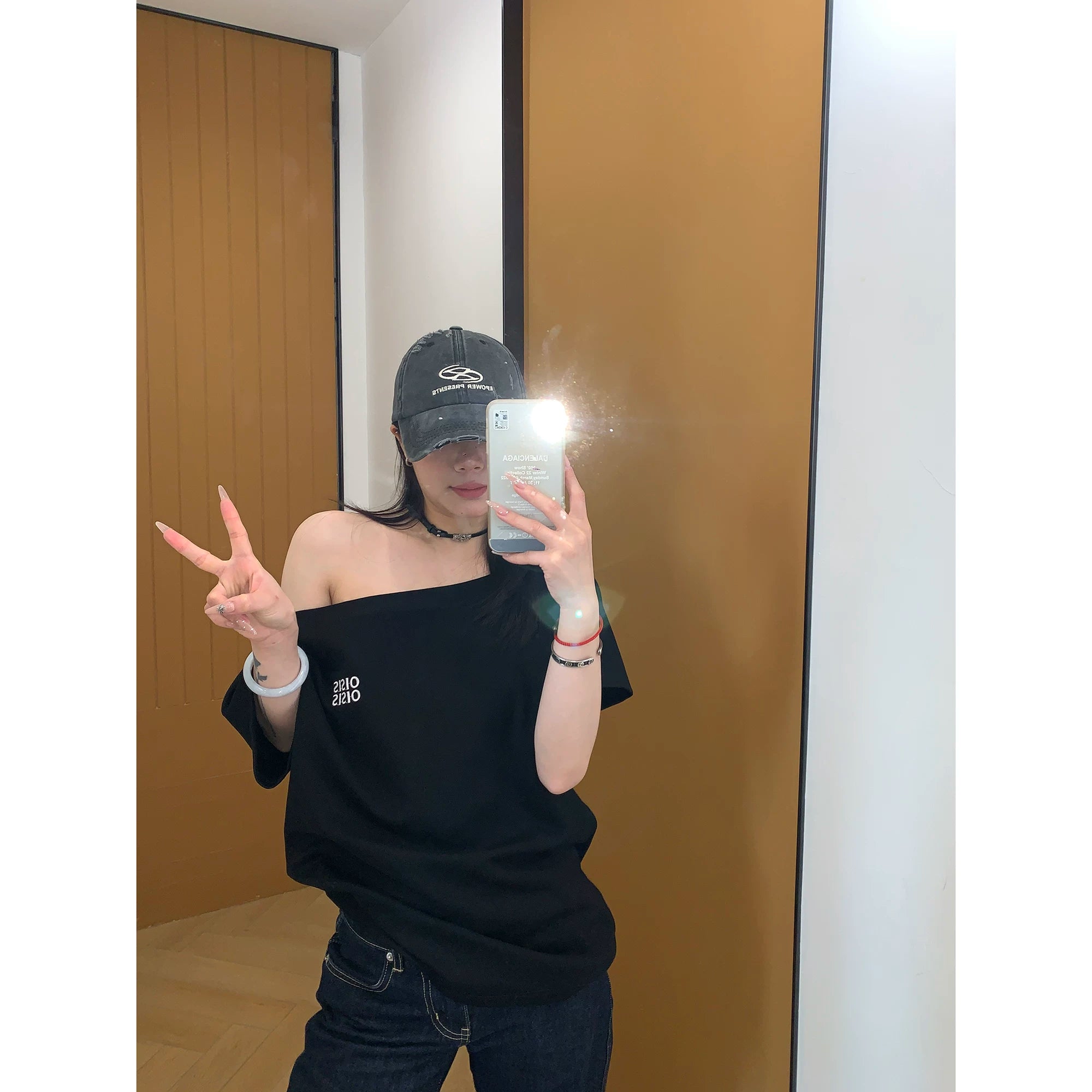 Ash Off-Shoulder Logo Tee